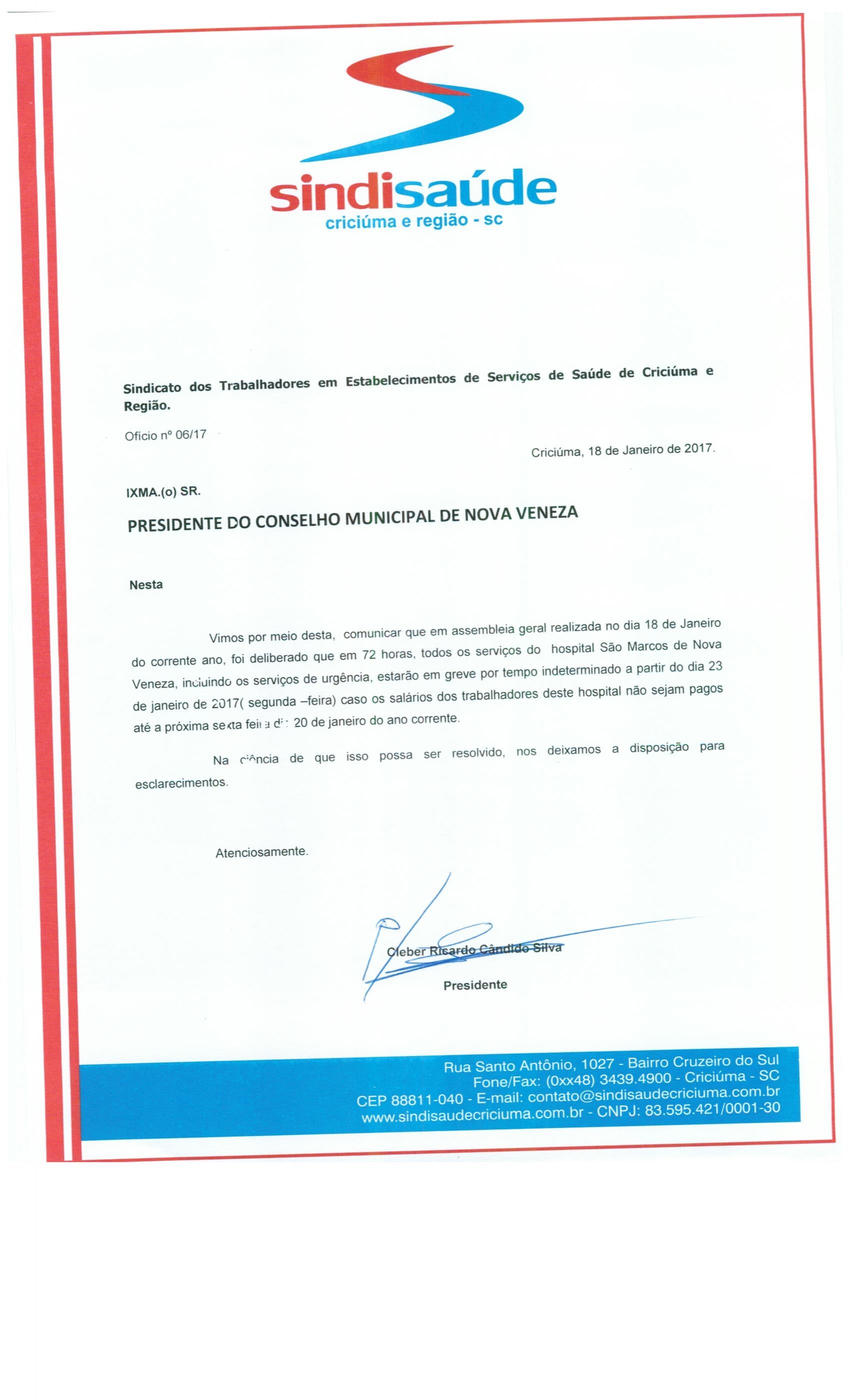 Oficio Conselho Municipal de Nova Veneza