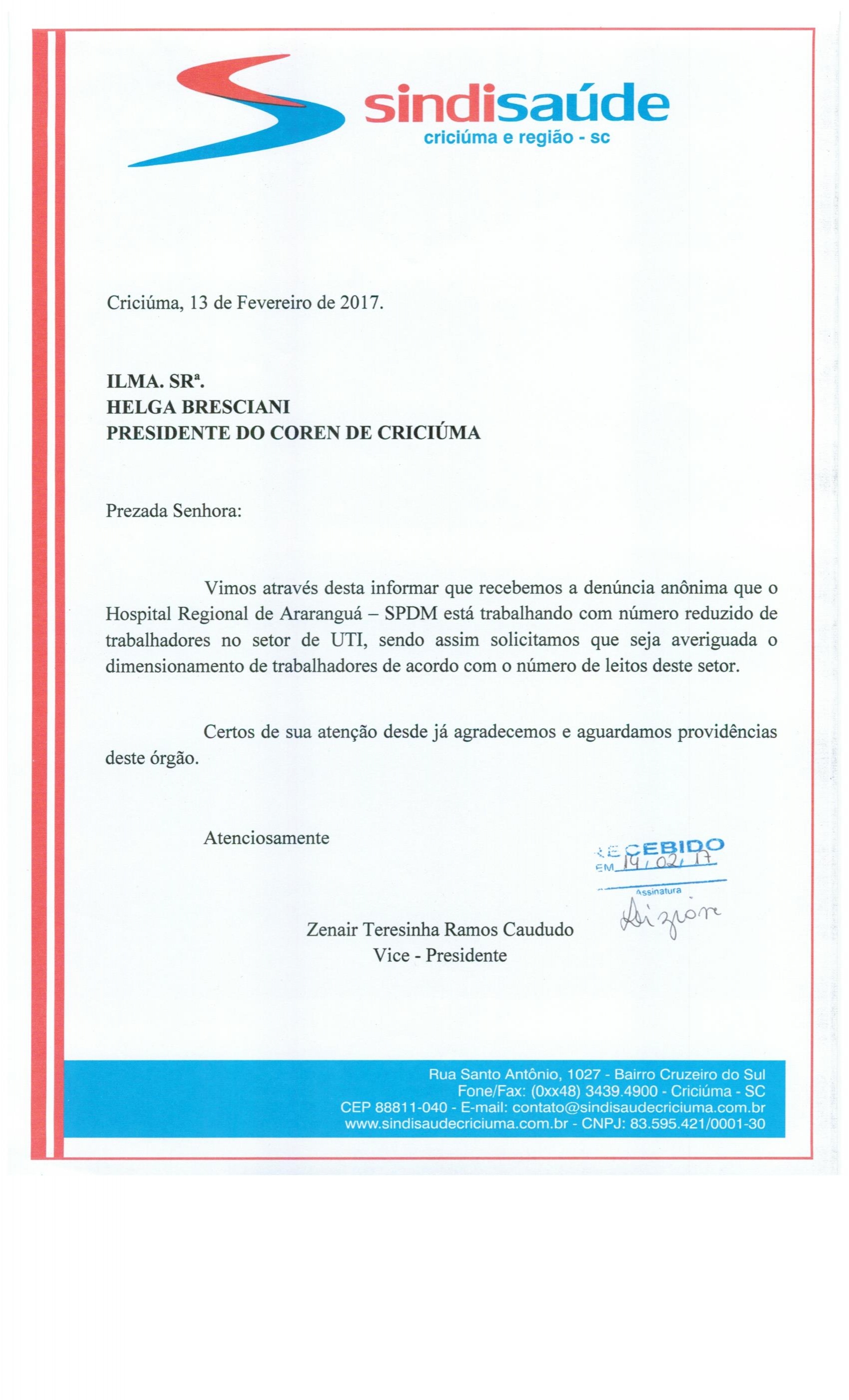 OFÍCIO ENCAMINHADO AO COREN SOBRE UTI SPDM - HRA