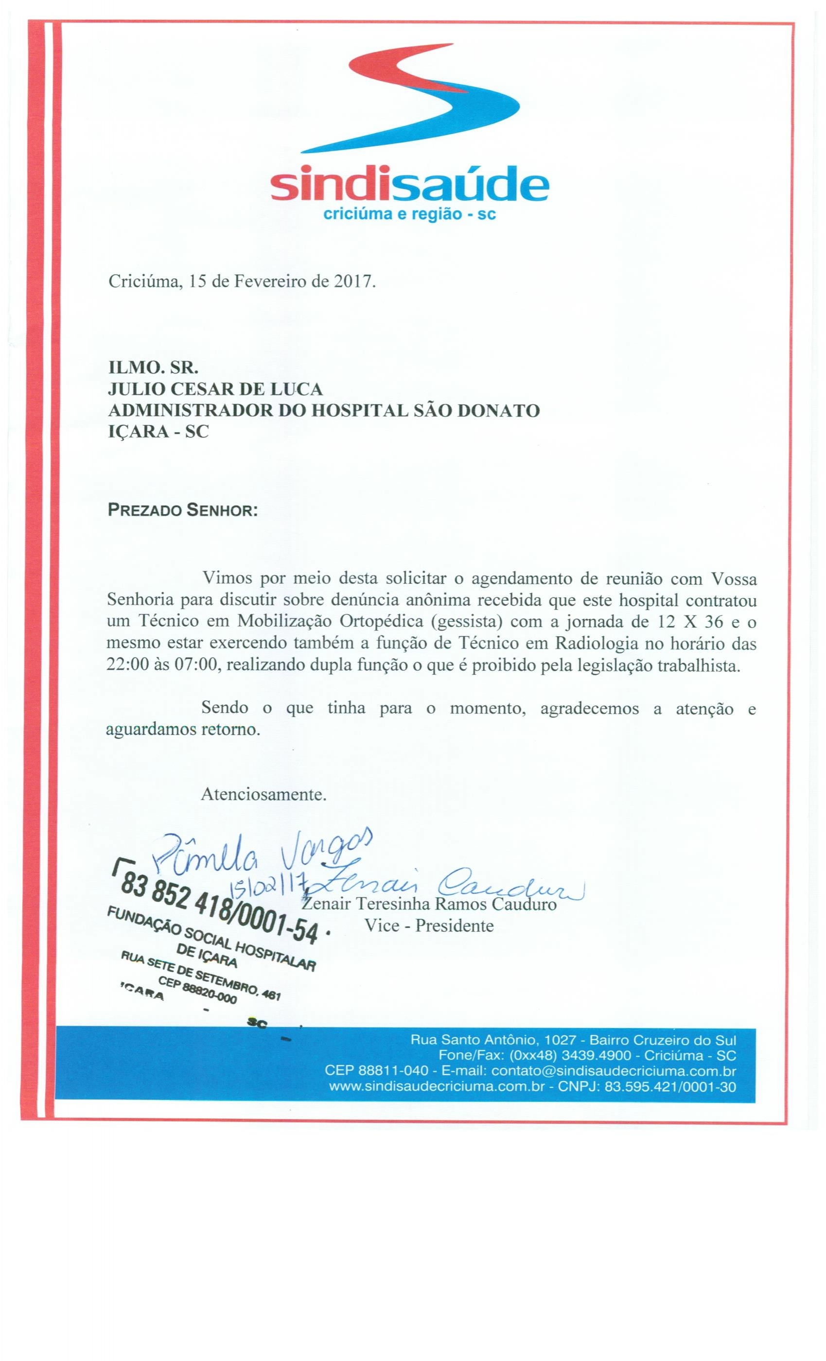 OFÍCIO ENCAMINHADO AO HOSPITAL DE IÇARA