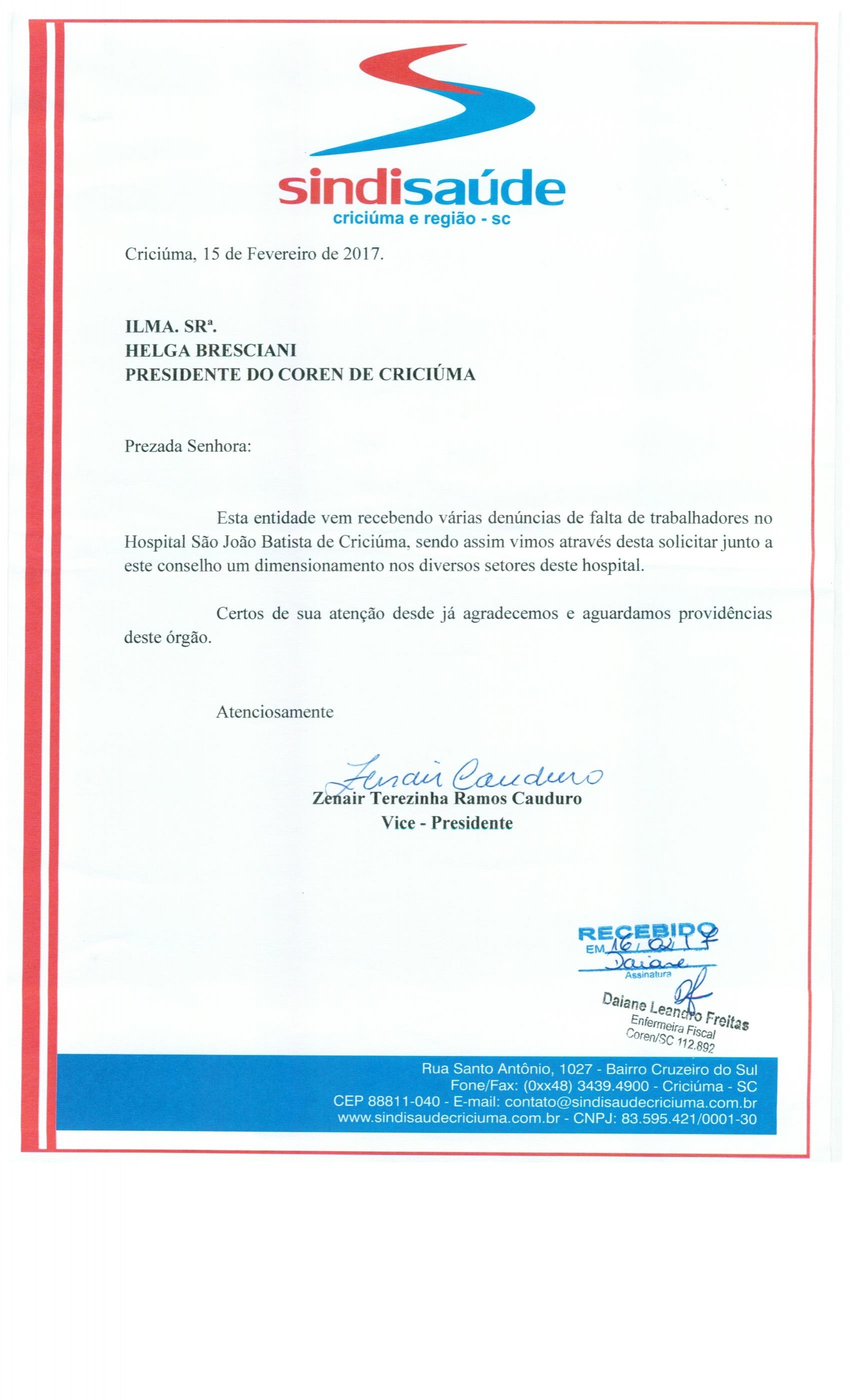 OFÍCIO ENCAMINHADO AO COREN SOBRE HSJB