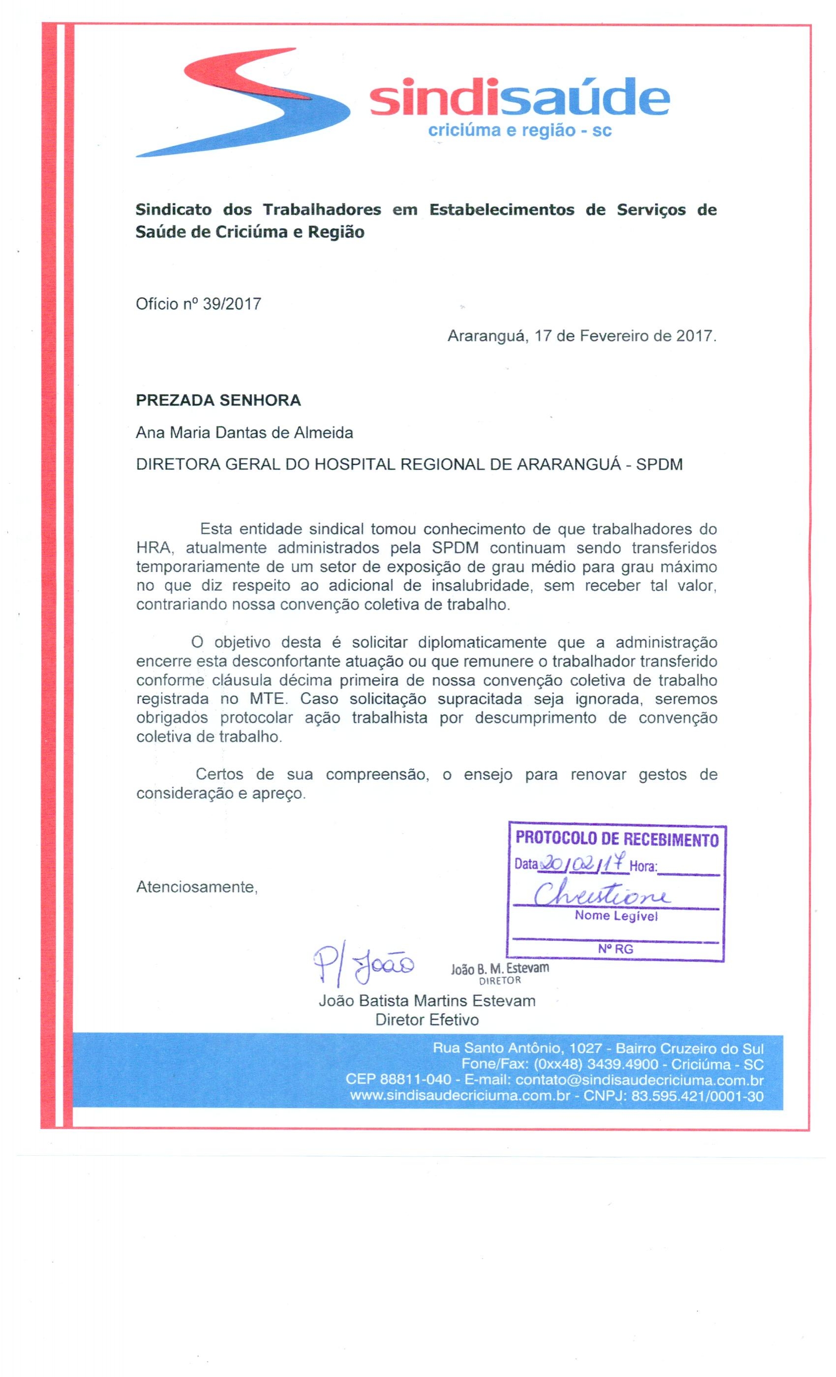 OFÍCIO ENCAMINHADO A SPDM - HRA