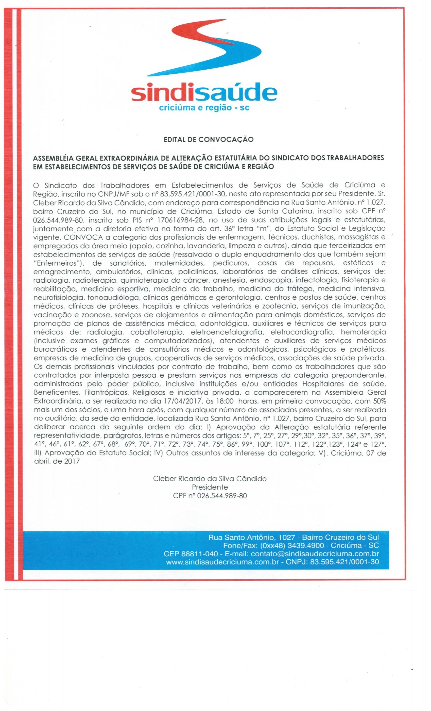 EDITAL ALTERAÇÃO ESTATUTÁRIA