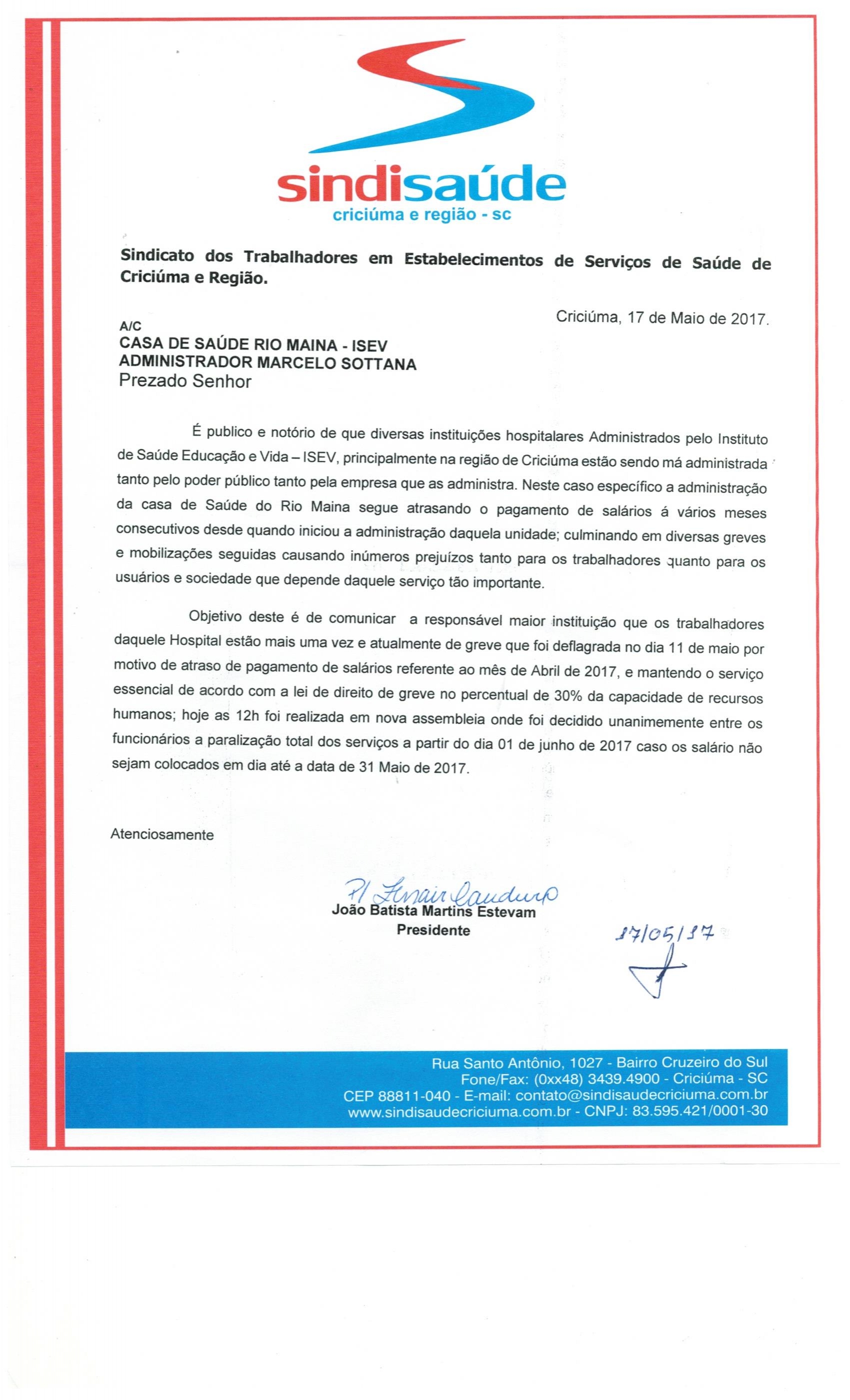 OFÍCIO ENCAMINHADO AO MARCELO SOTTANA ADM. DO ISEV - CSRM