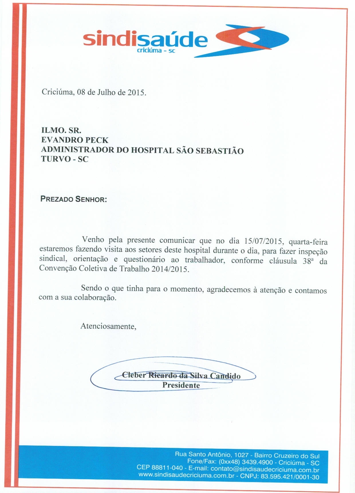 Oficios encaminhados para visita aos hospitais do interior 