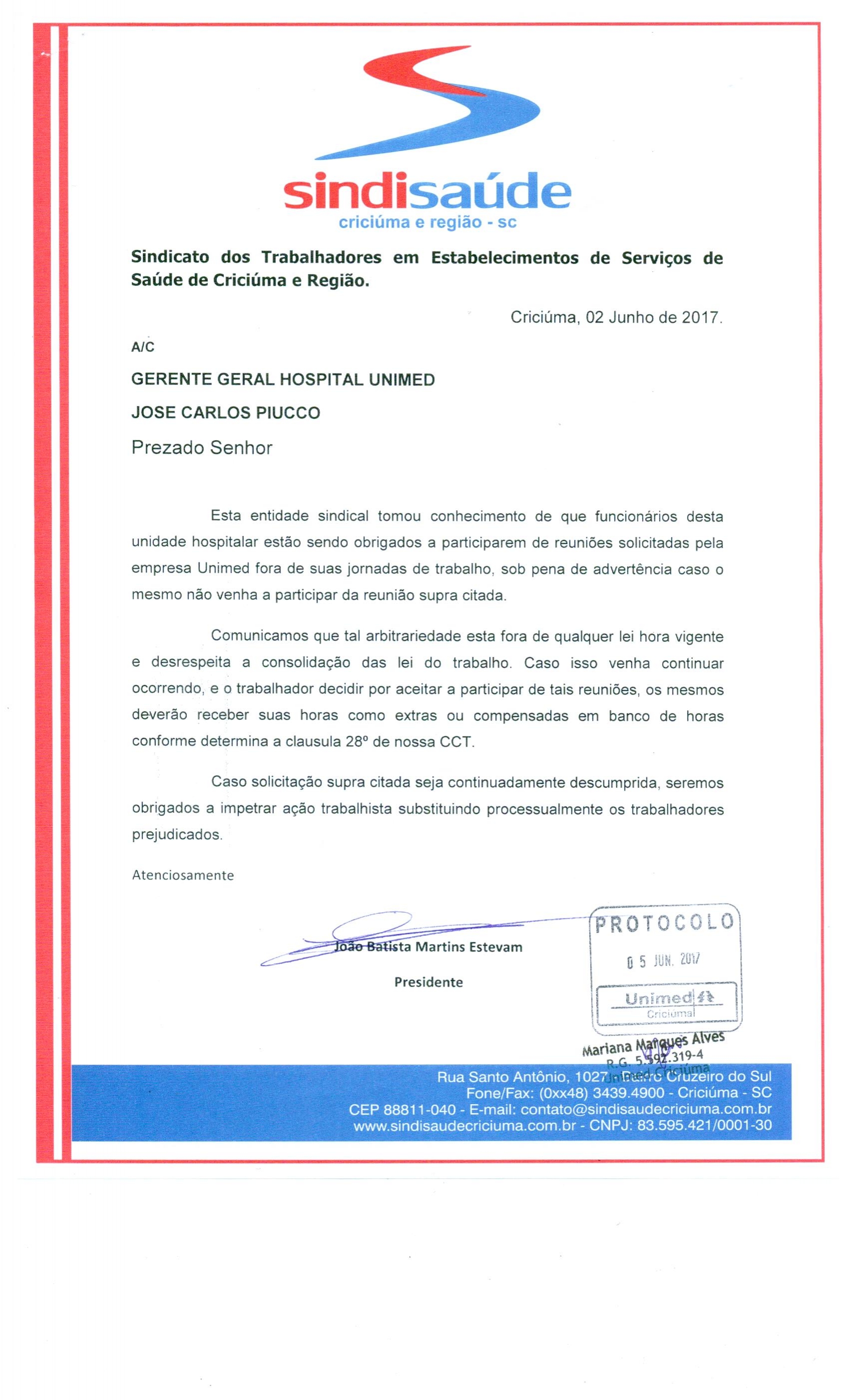 OFÍCIO ENCAMINHADO A UNIMED