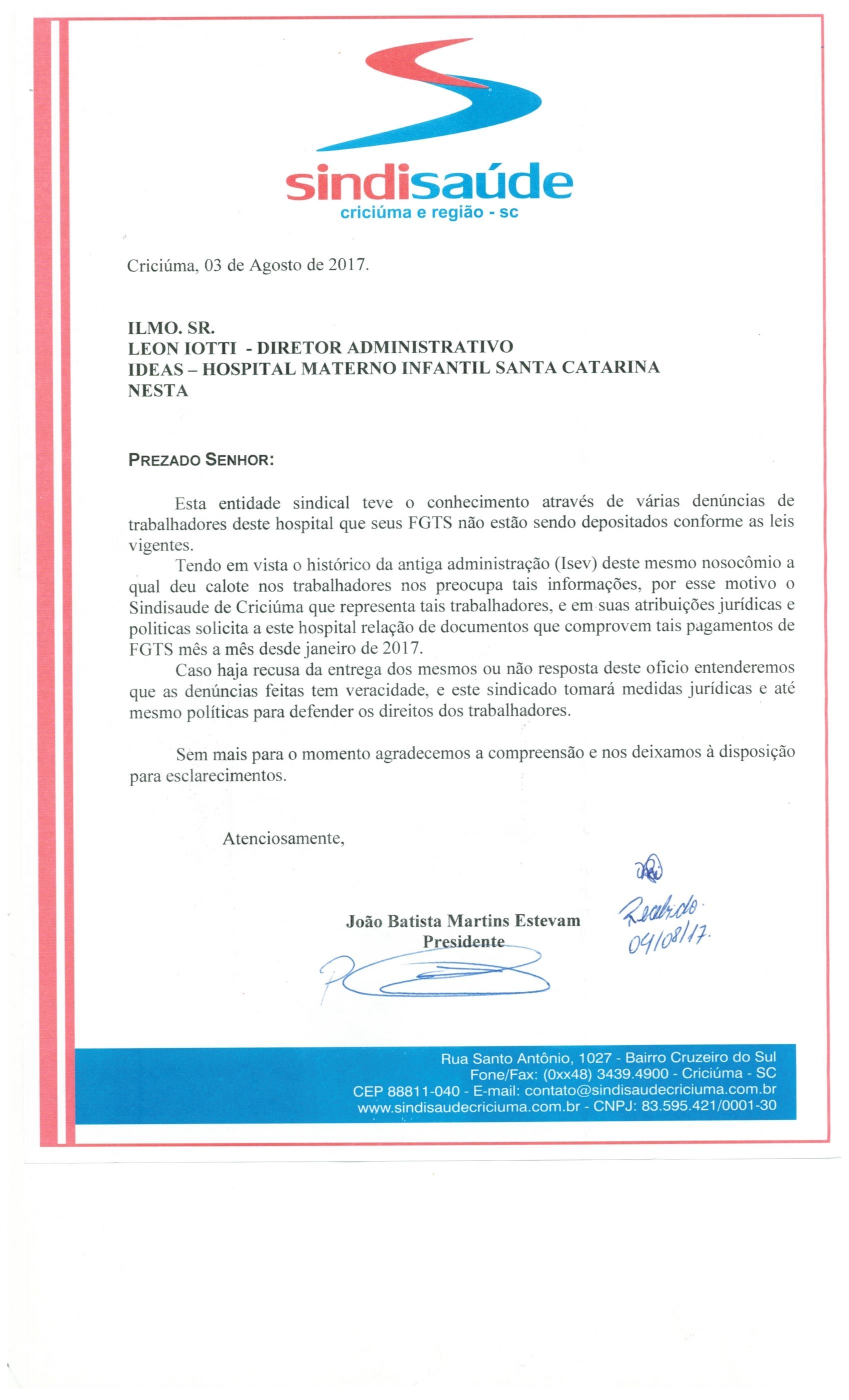 OFÍCIO ENCAMINHADO AO IDEAS - HMISC 