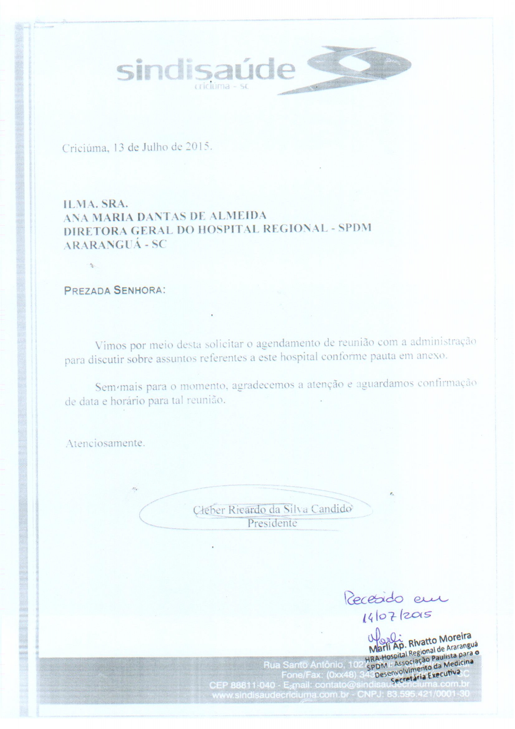 Oficio encaminhado a SPDM/HRA 