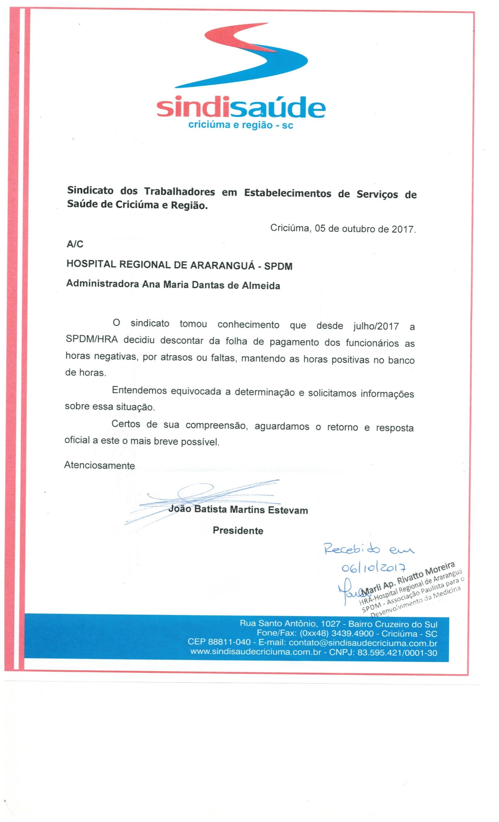 OFÍCIO ENCAMINHADO A SPDM - HRA
