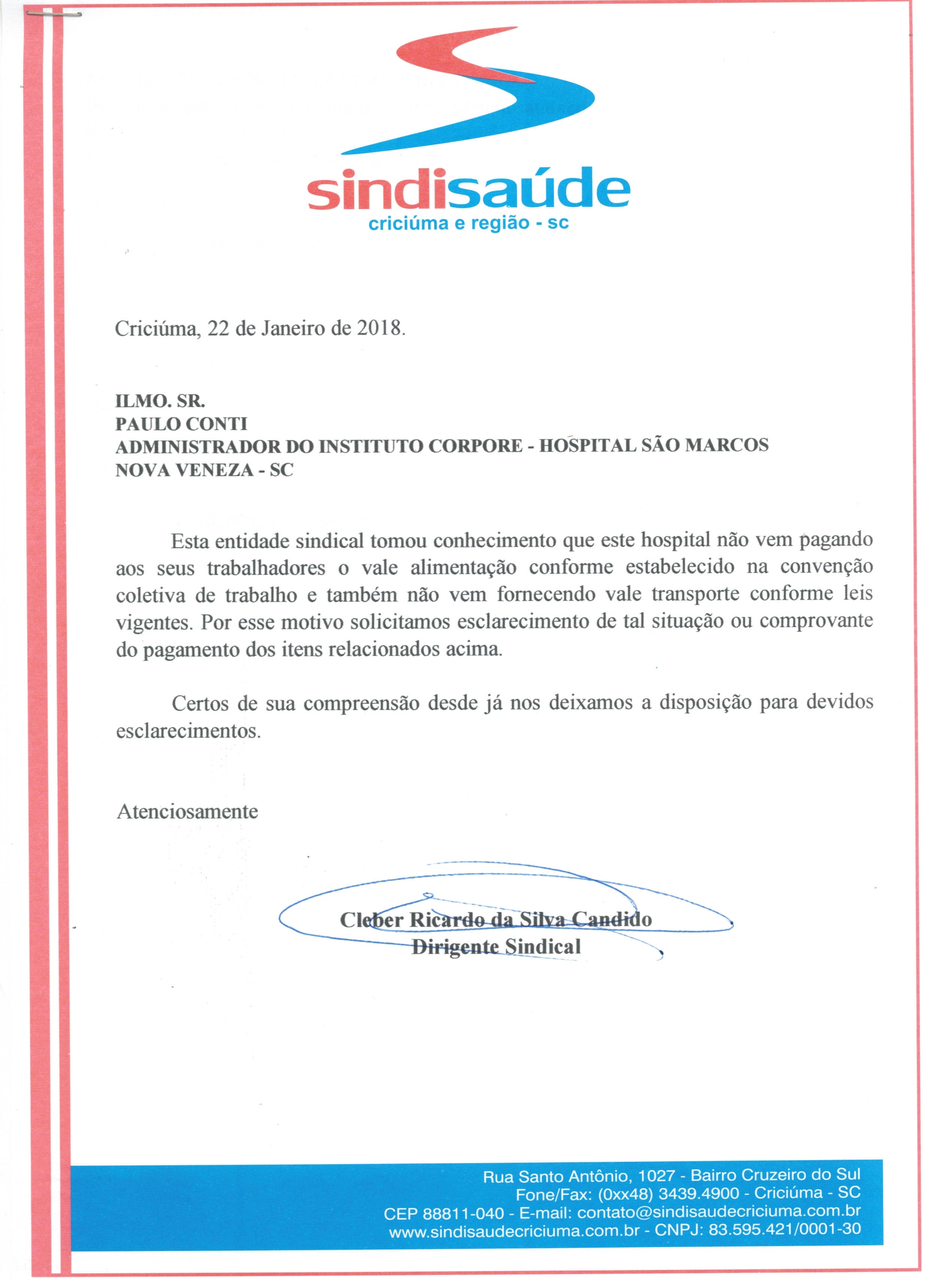 OFÍCIO ENCAMINHADO AO HOSPITAL DE NOVA VENEZA