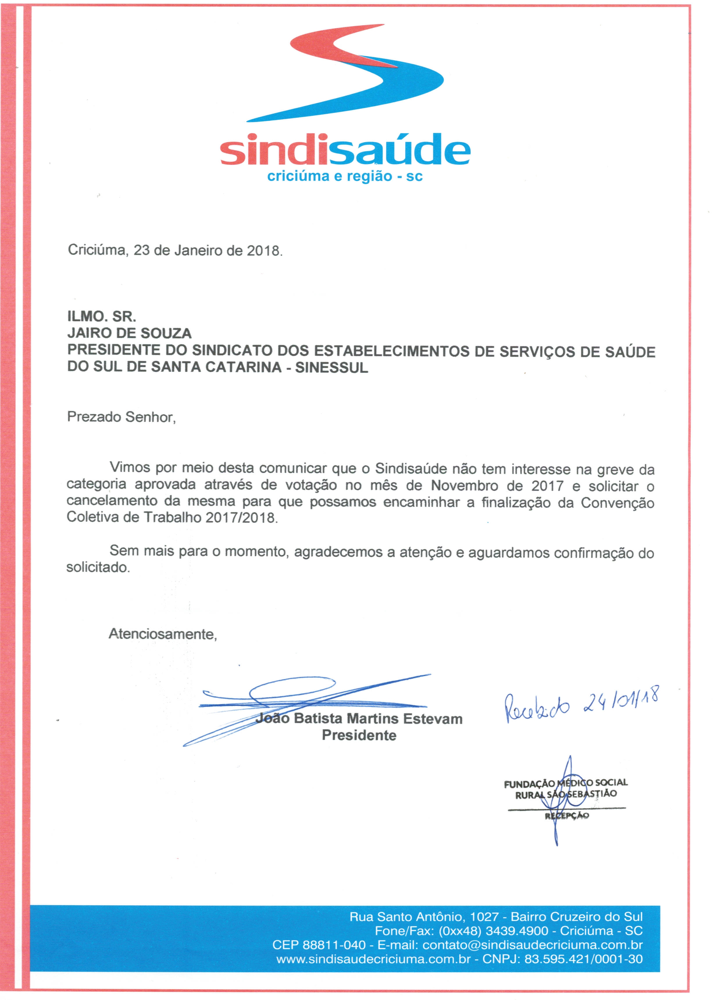 OFÍCIO DE NEGOCIAÇÃO ENCAMINHADO AO SINESSUL 