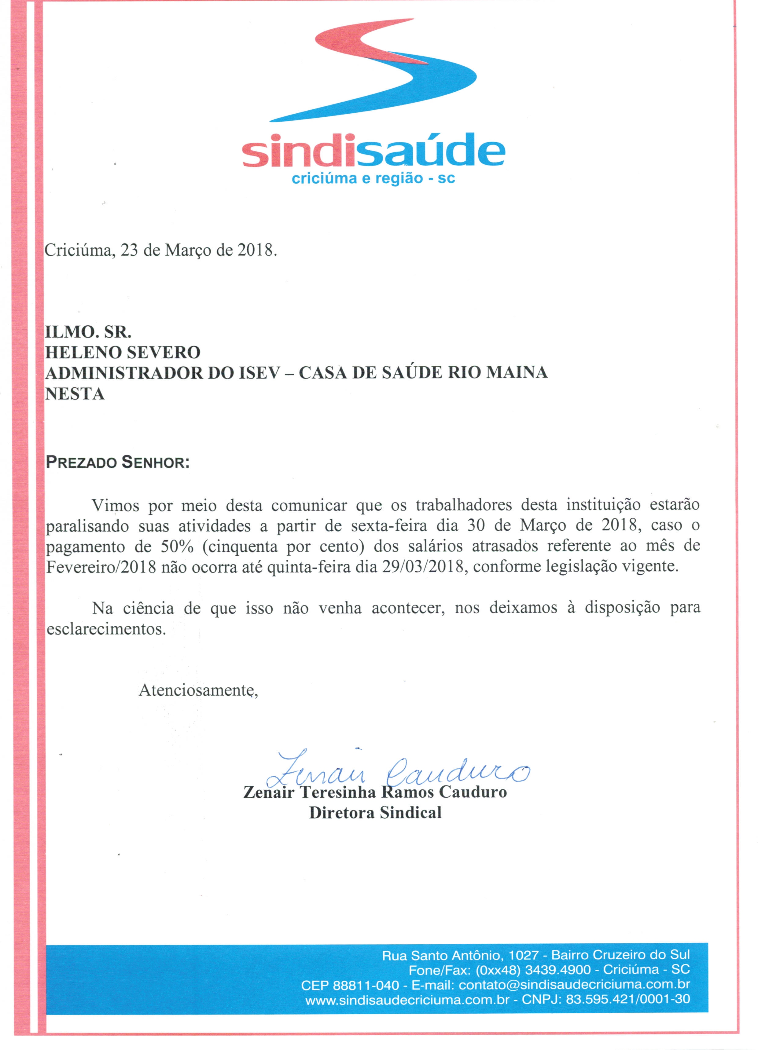 OFÍCIO ENCAMINHADO AO ISEV - CASA DE SAÚDE RIO MAINA