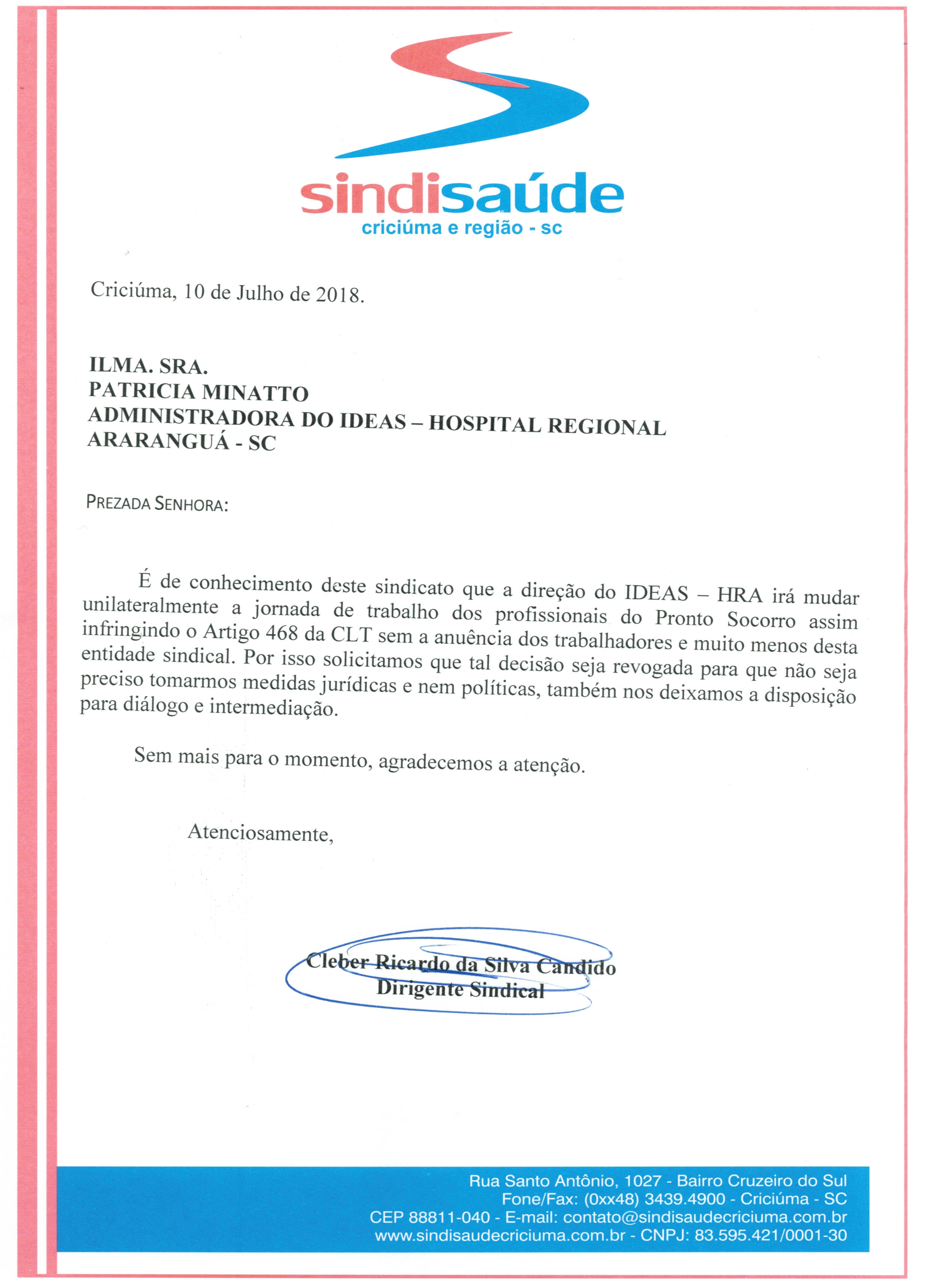 OFICIO ENCAMINHADO AO IDEAS - HRA