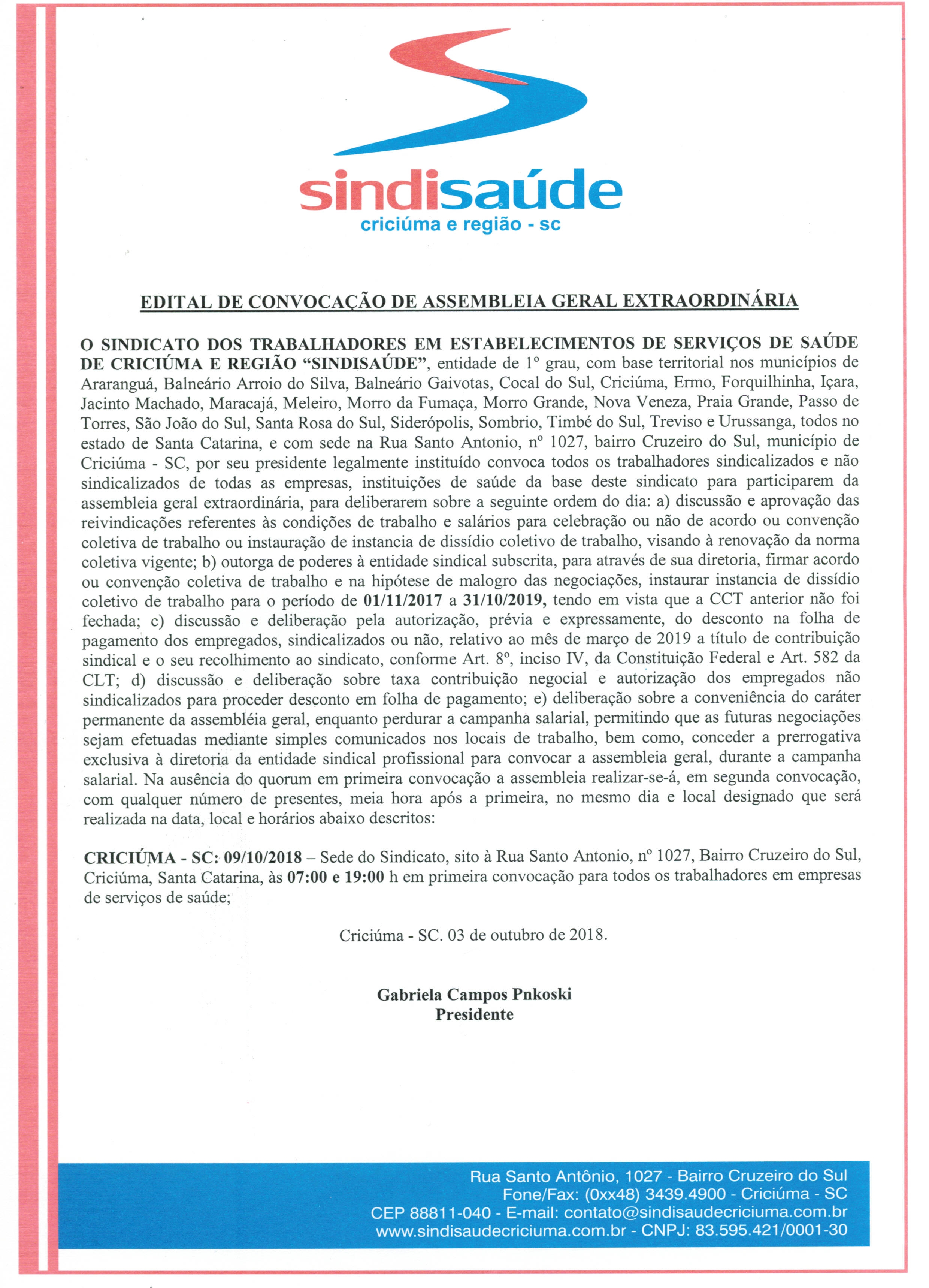 EDITAL ASSEMBLEIA GERAL EXTRAORDINARIA