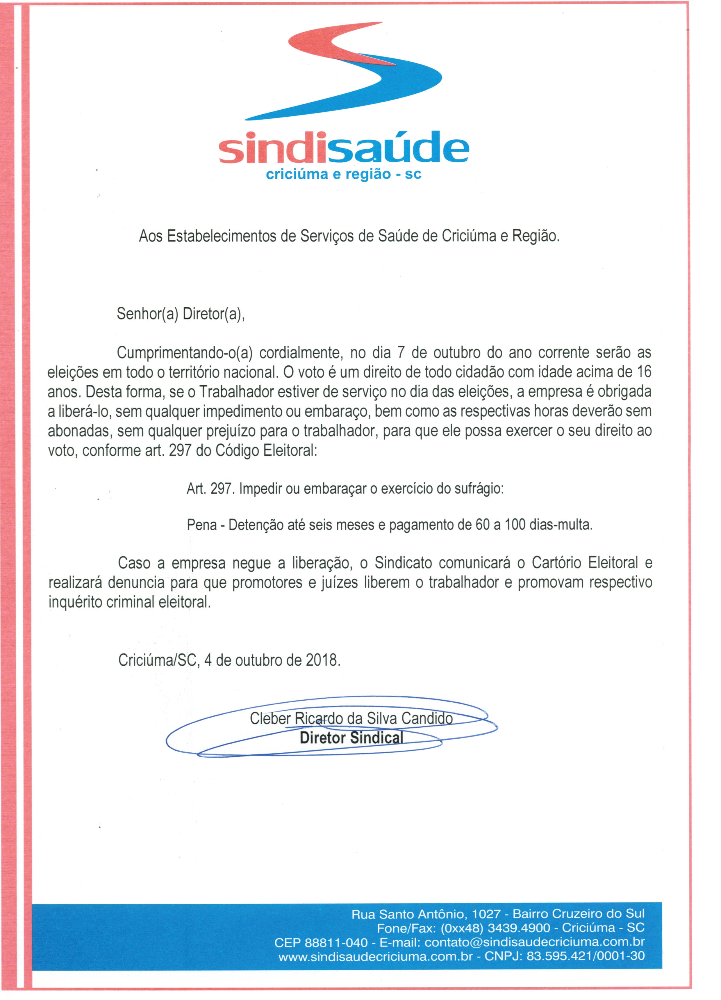 COMUNICADO SOBRE ELEIÇÕES 2018