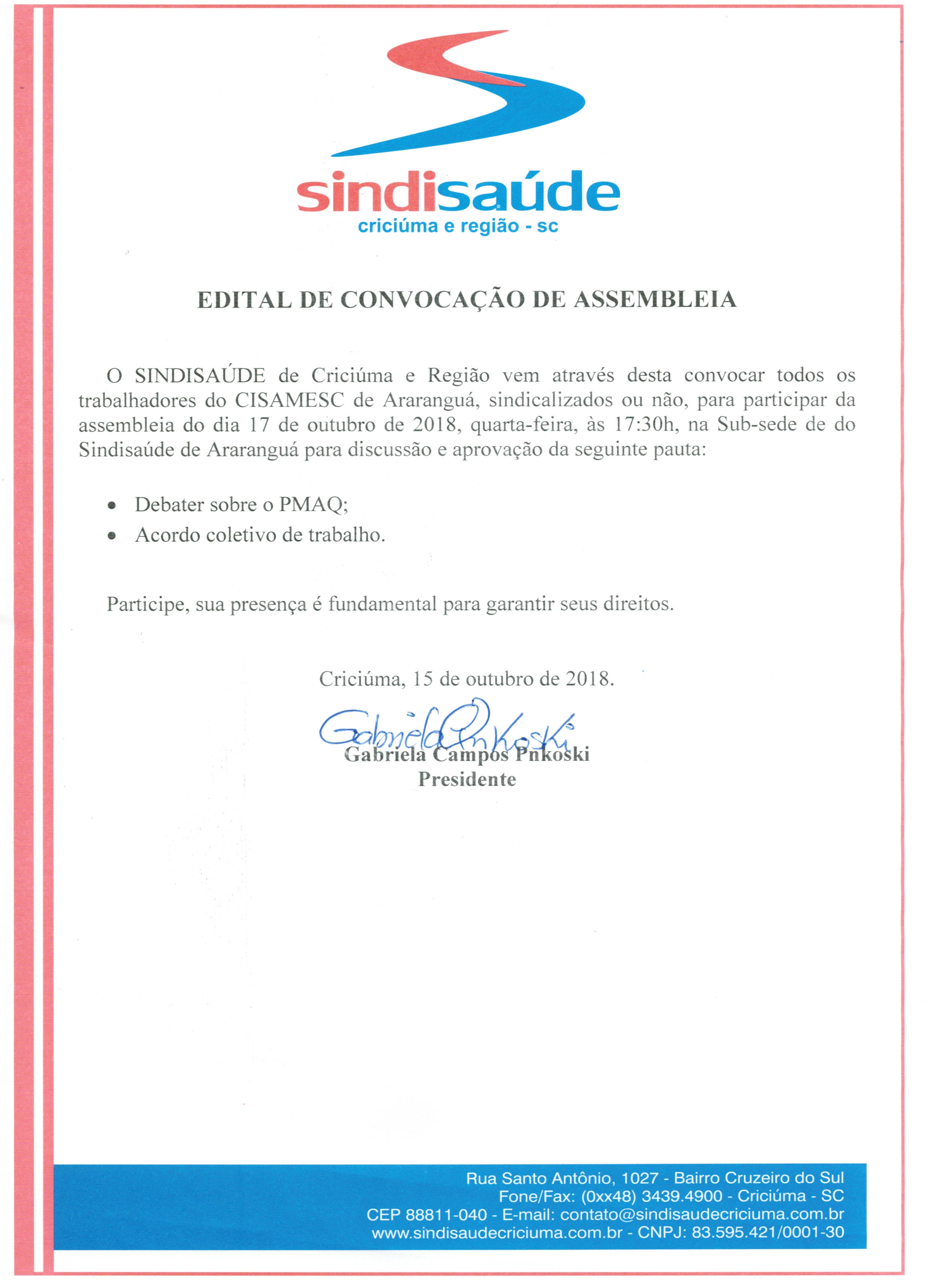 EDITAL ASSEMBLEIA CISAMESC