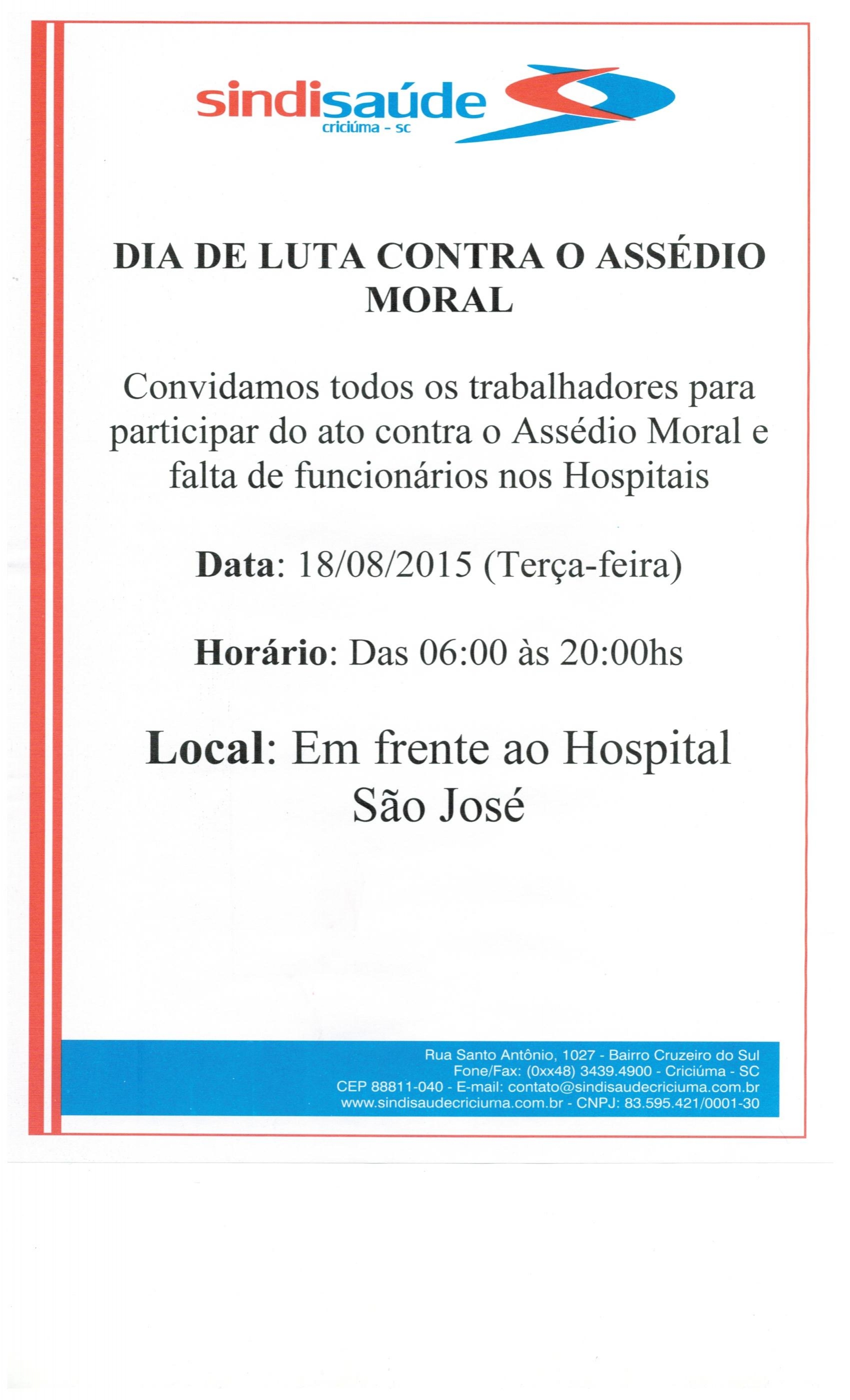 DIA DE LUTA CONTRA ASSÉDIO MORAL