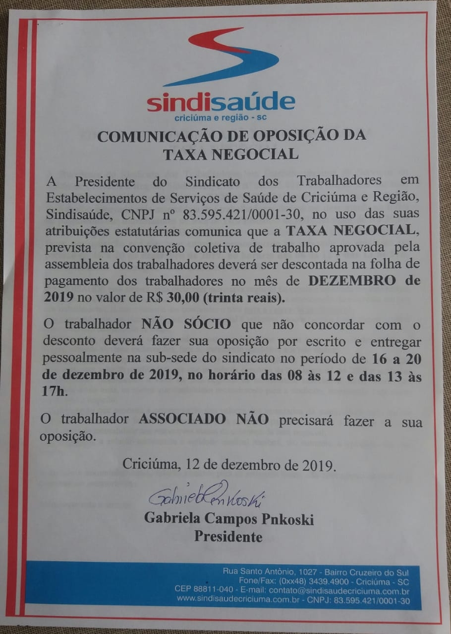 EDITAL DE COMUNICAÇÃO DE OPOSIÇÃO DA TAXA NEGOCIAL IMAS - HRA