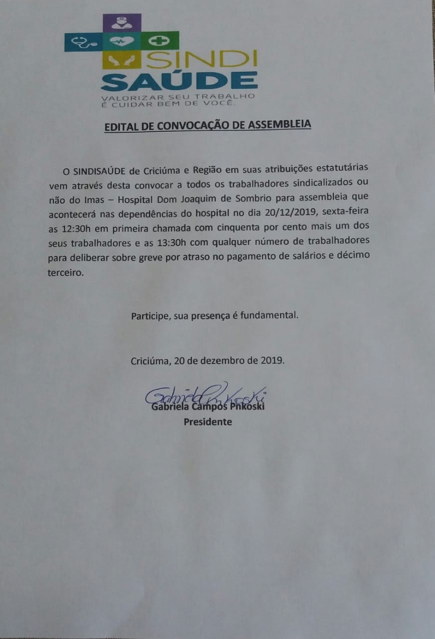 EDITAL DE ASSEMBLEIA IMAS HOSPITAL DOM JOAQUIM DE SOMBRIO