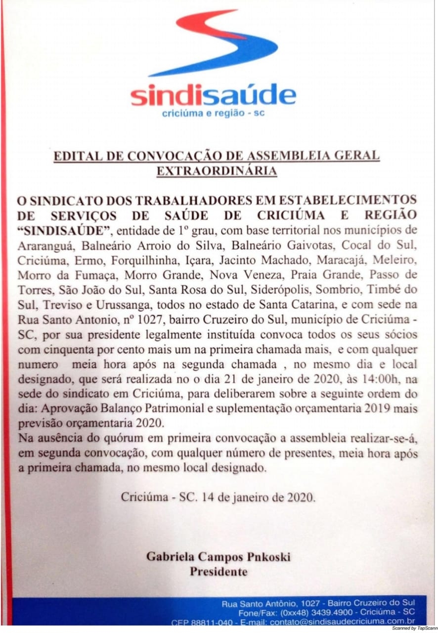 Assembleia Previsão Orçamentaria dia 21 de janeiro
