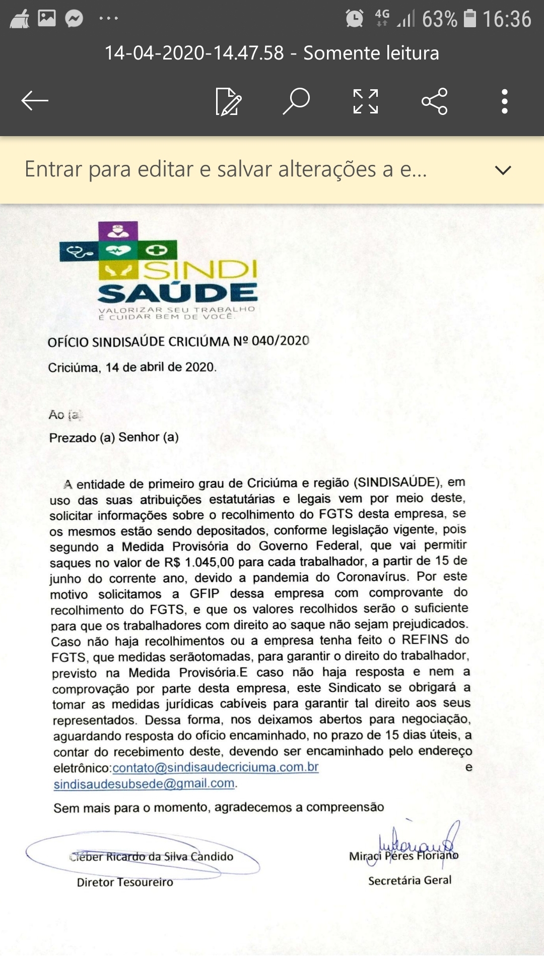 FGTS - Sindisaúde notifica as empresas visando o direito  dos Trabalhadores 