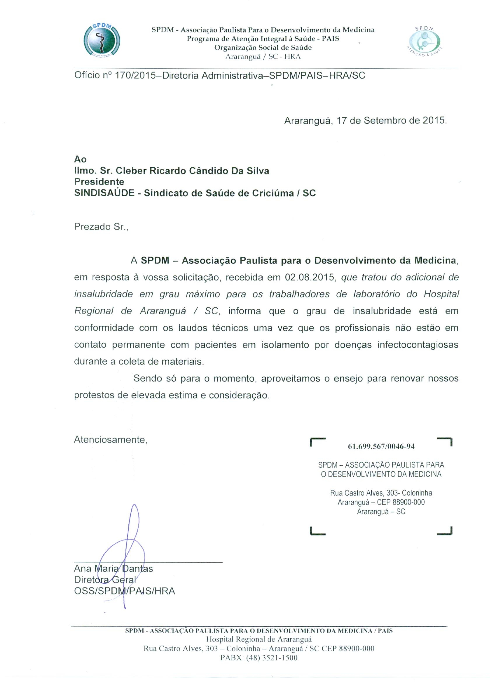 OFICIO RECEBIDO DA SPDM - HRA