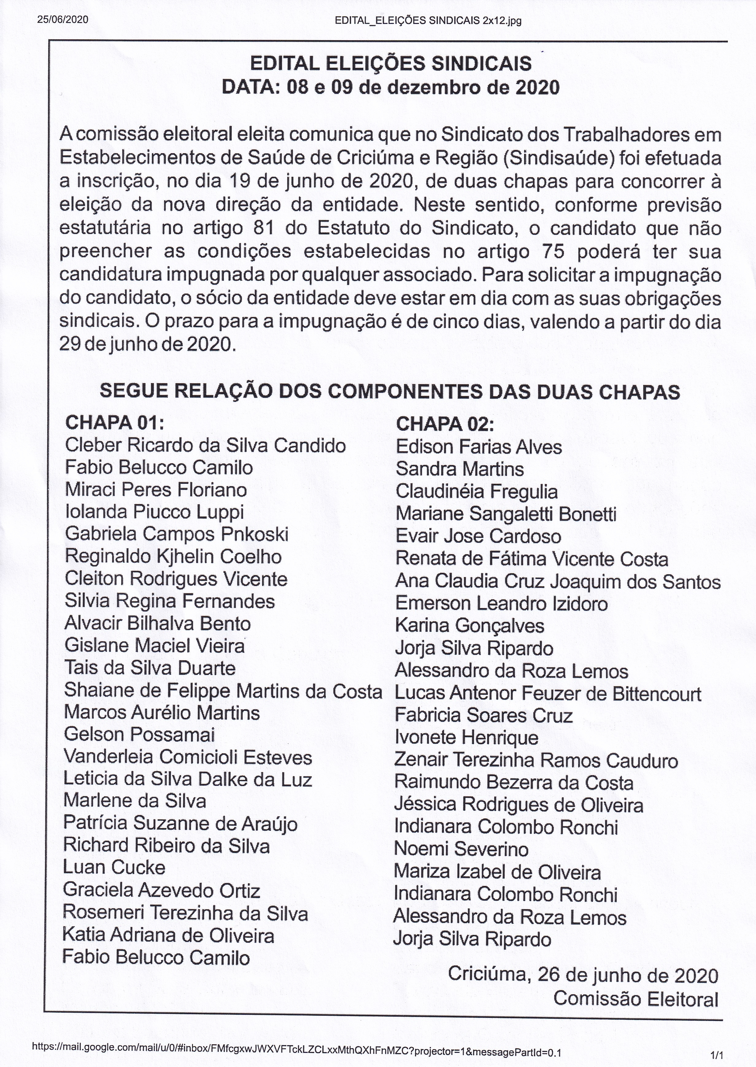 EDITAL ELEIÇÕES SINDICAIS