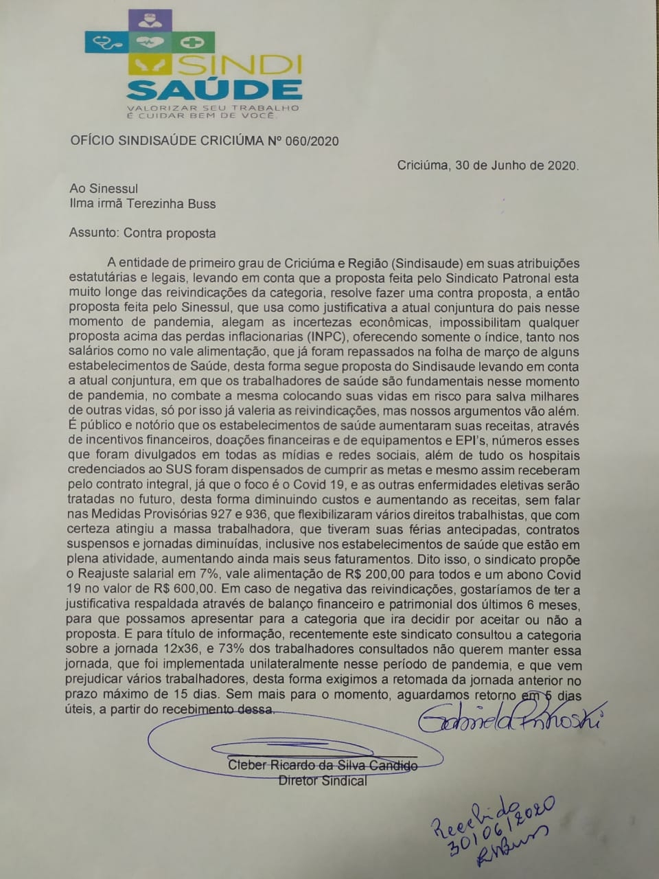 OFÍCIO ENCAMINHADO AO SINESSUL