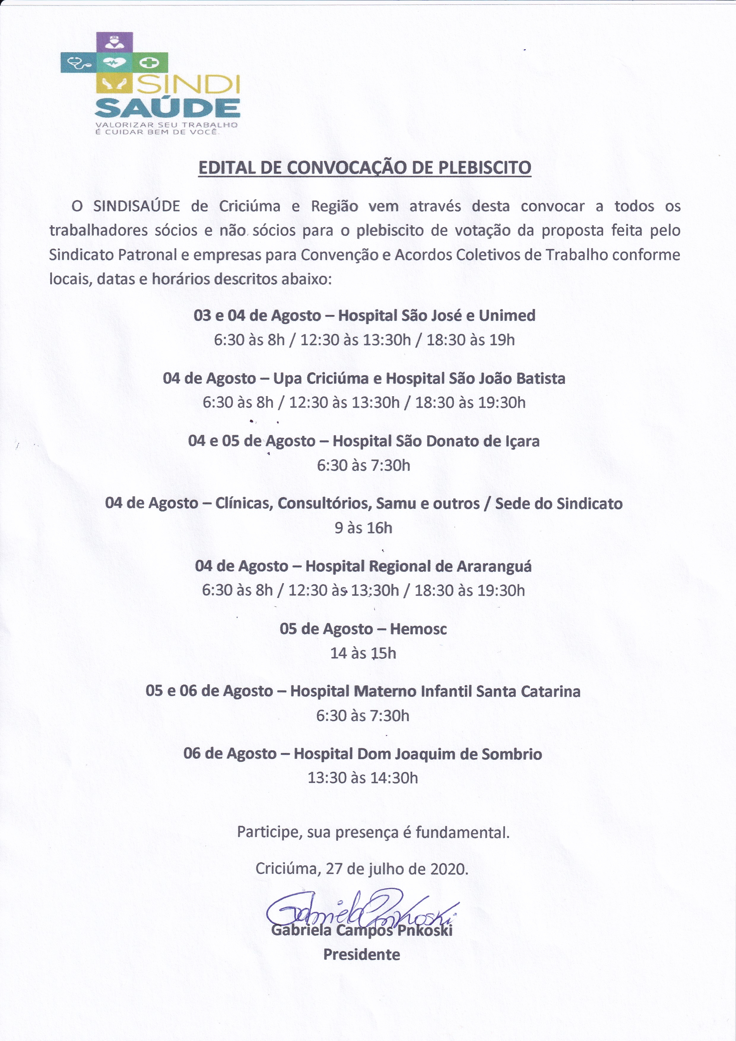 Edital de convocação de plebiscito