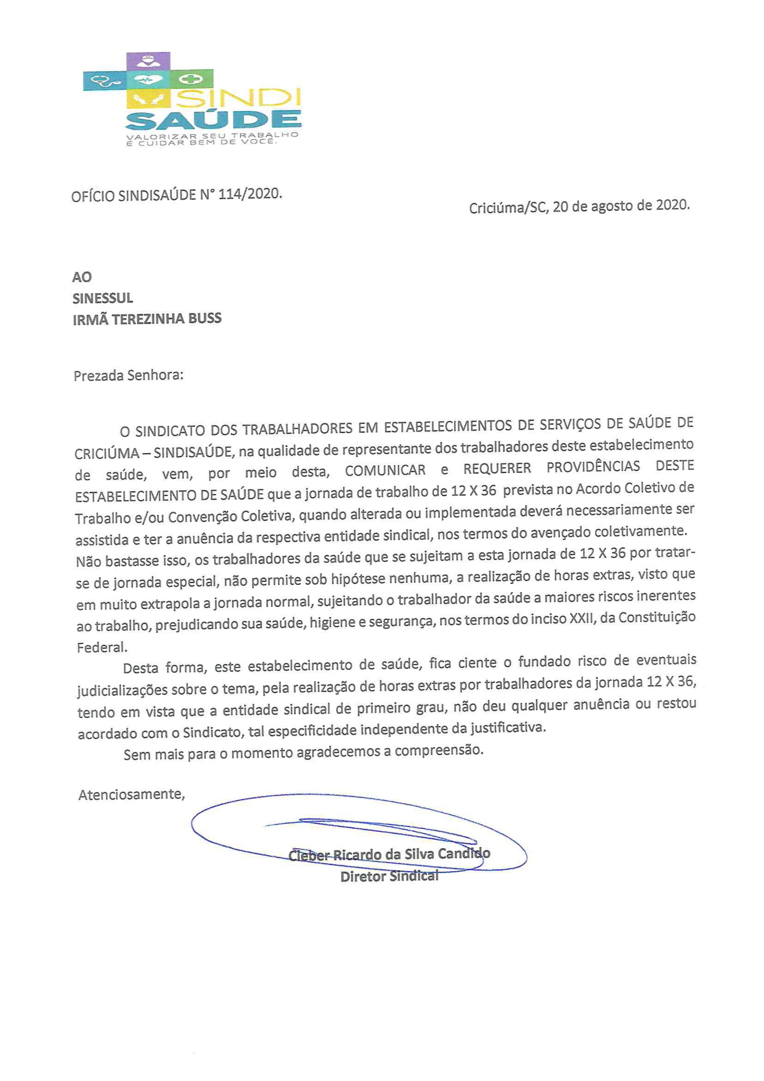 Ofício encaminhado ao Hospital São José