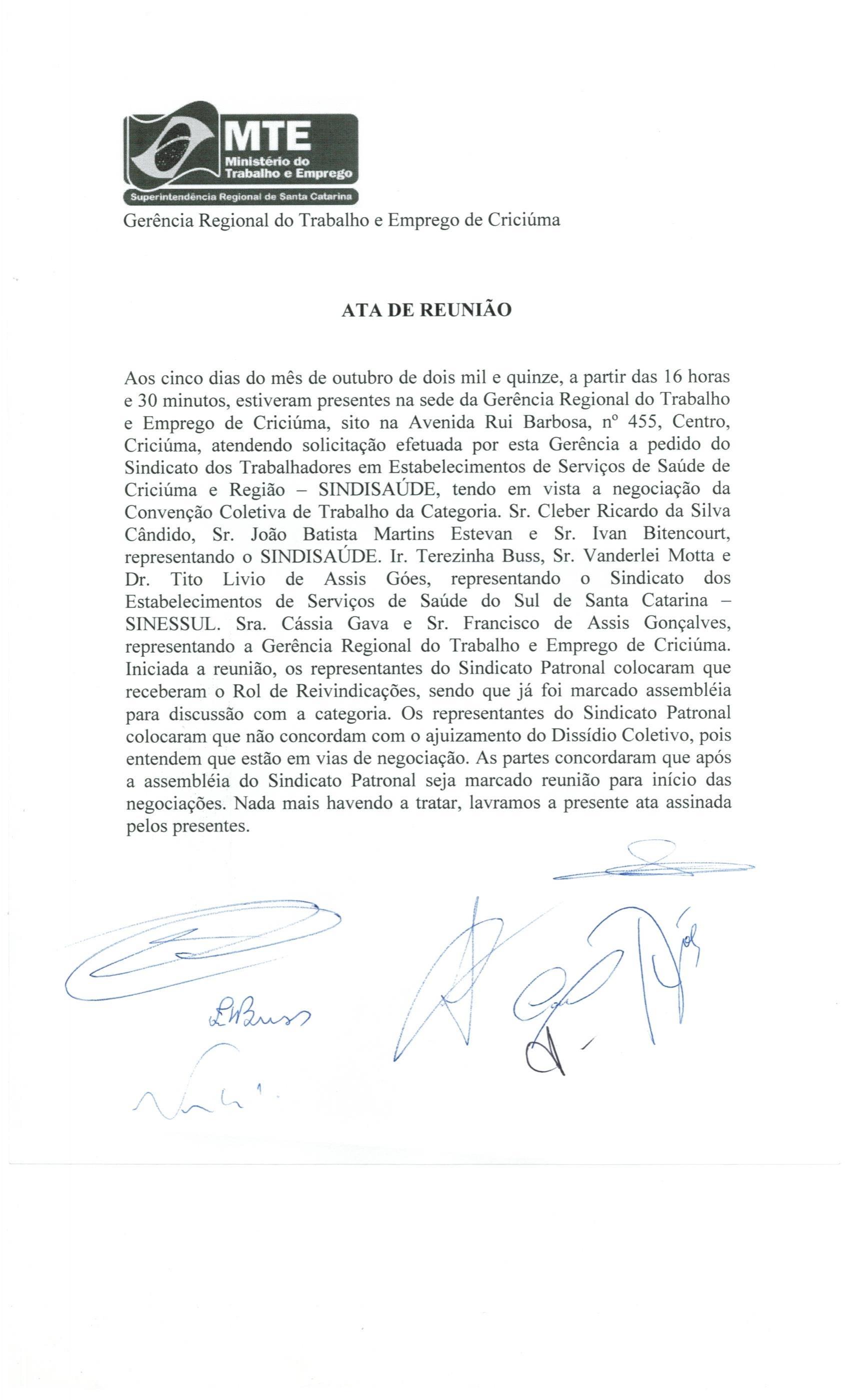 ATA DE REUNIÃO GERENCIA REGIONAL DO TRABALHO - MTE