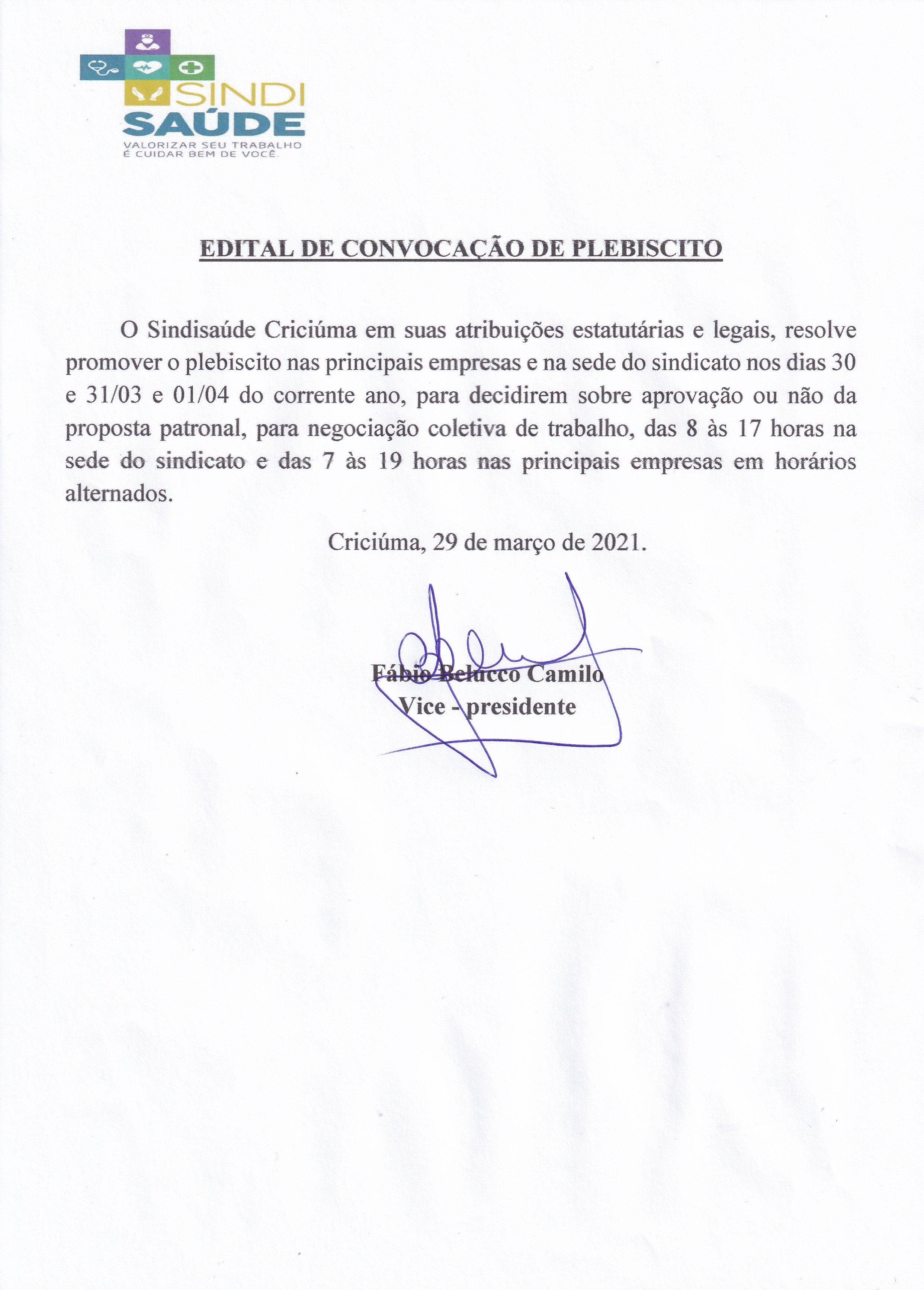 EDITAL PLEBISCITO PROPOSTA PATRONAL