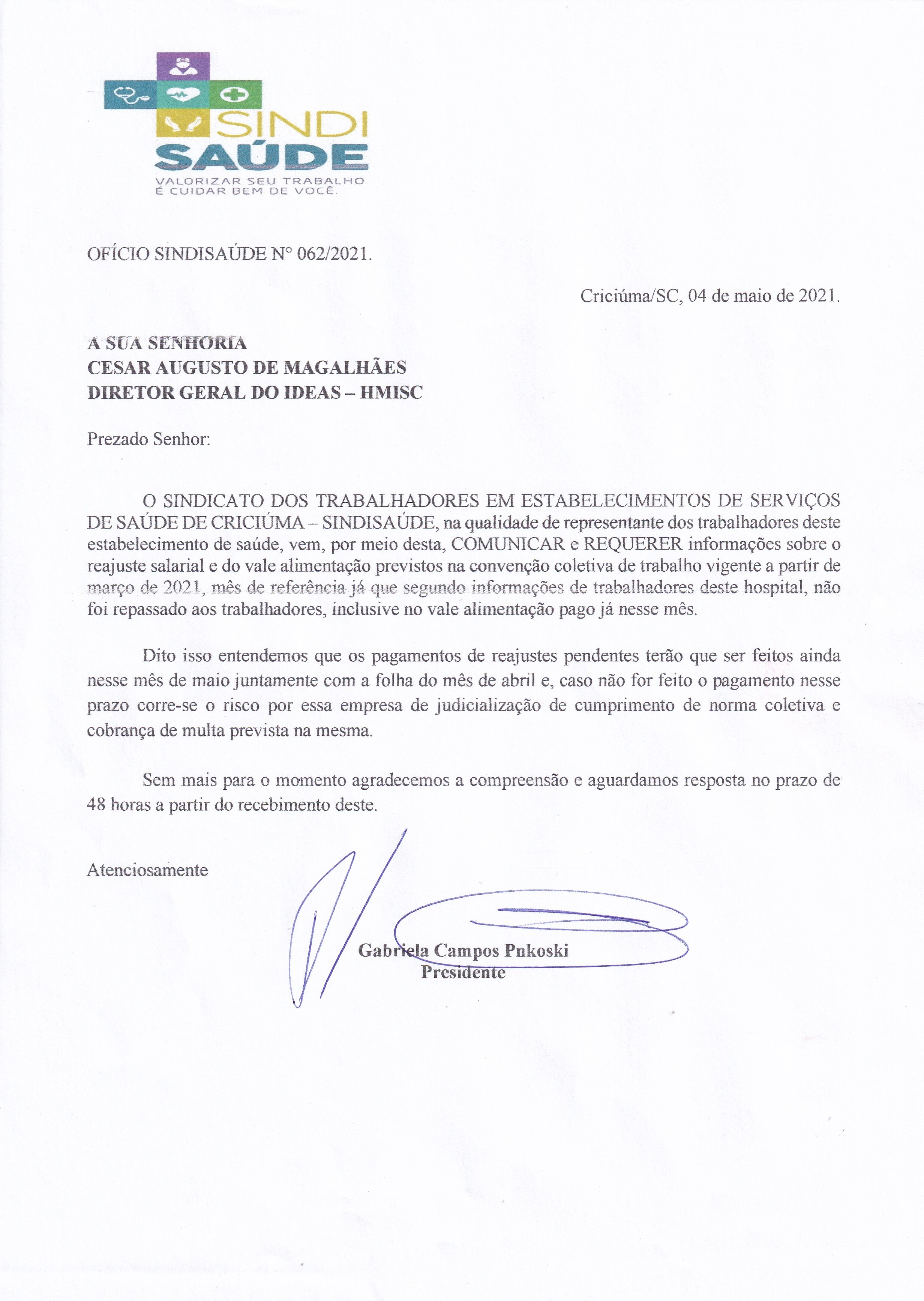 OFÍCIO ENCAMINHADO AO IDEAS - HMISC