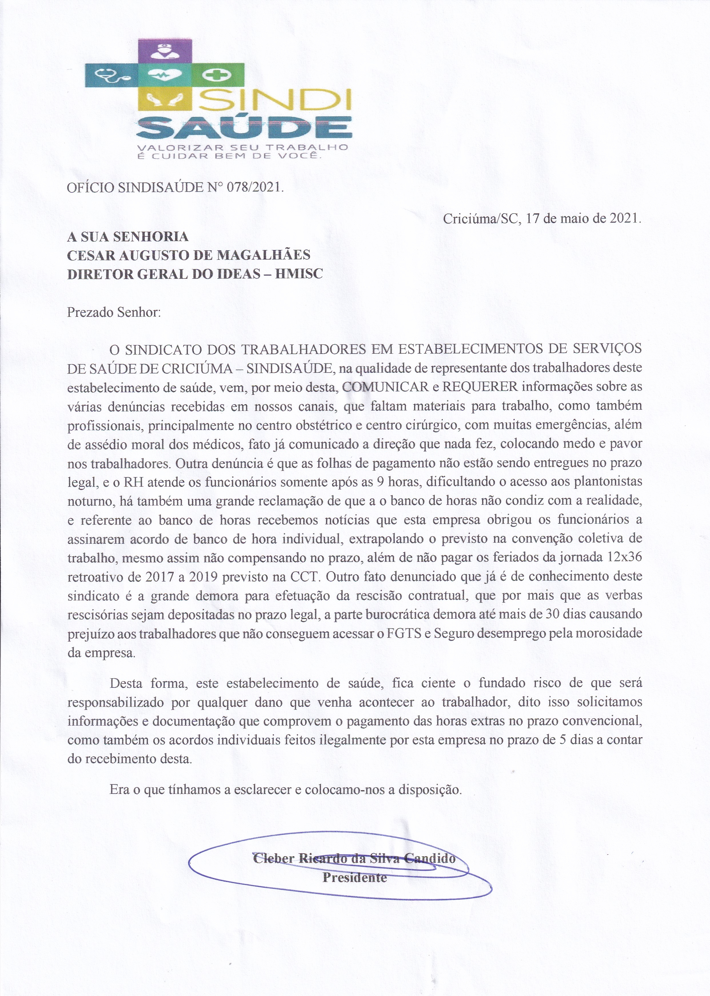 OFÍCIO ENCAMINHADO AO IDEAS - HMISC