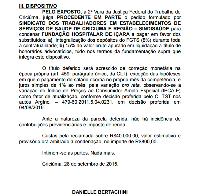 HOSPITAL SÃO DONATO É CONDENADO A DEPOSITAR FGTS ATRASADO