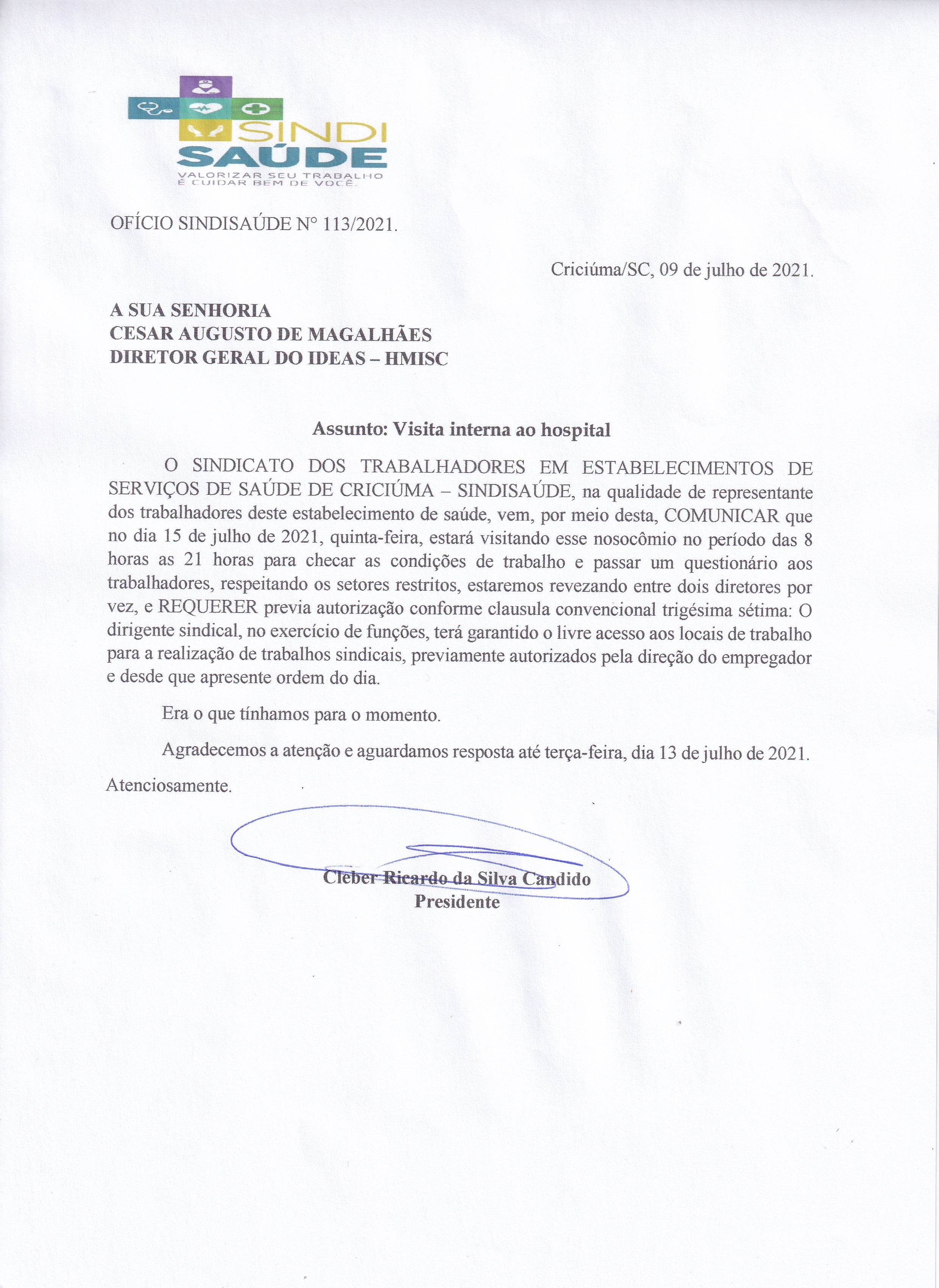 Ofício encaminhado ao IDEAS - HMISC