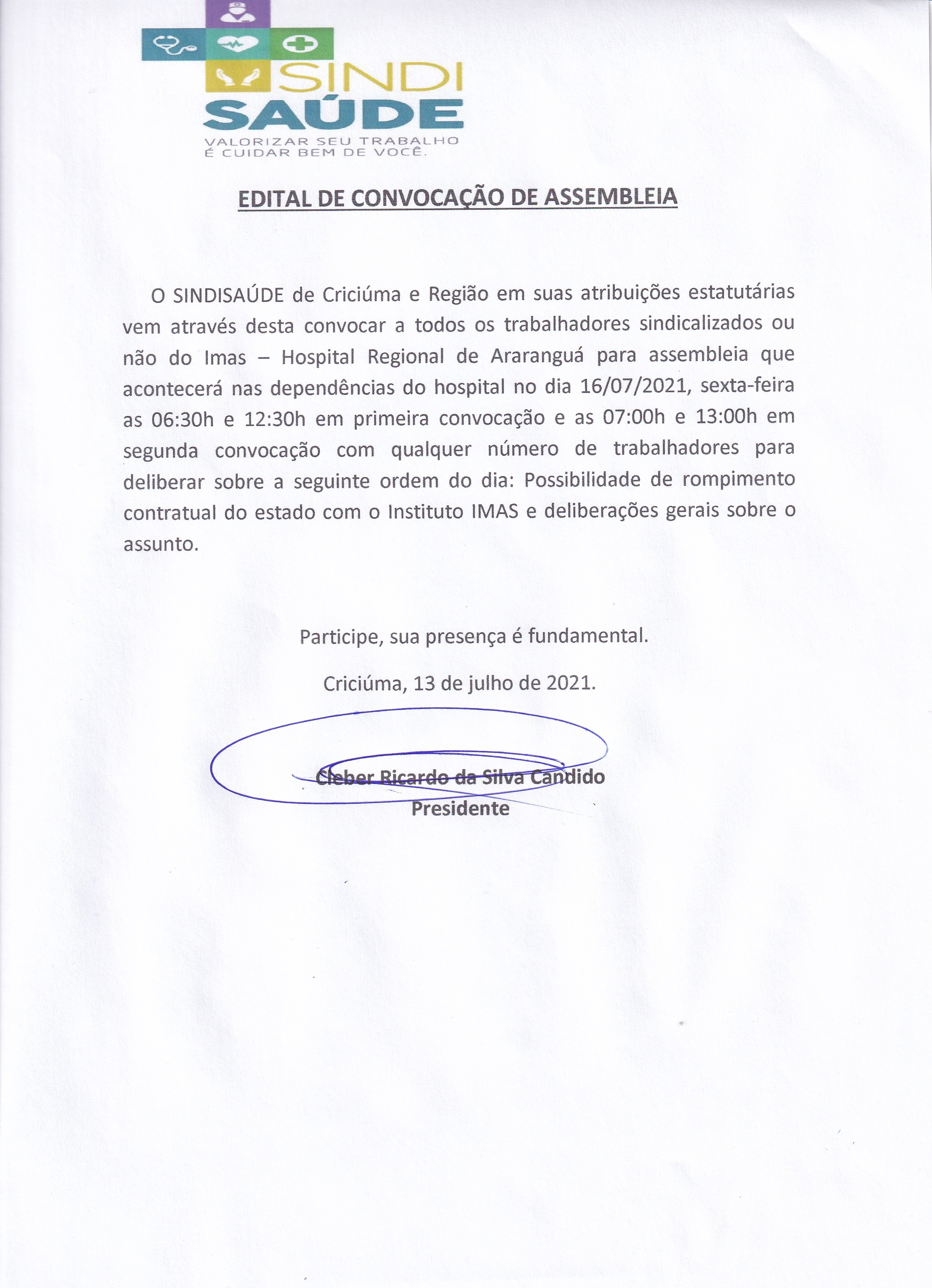 Edital de convocação assembleia IMAS - HRA