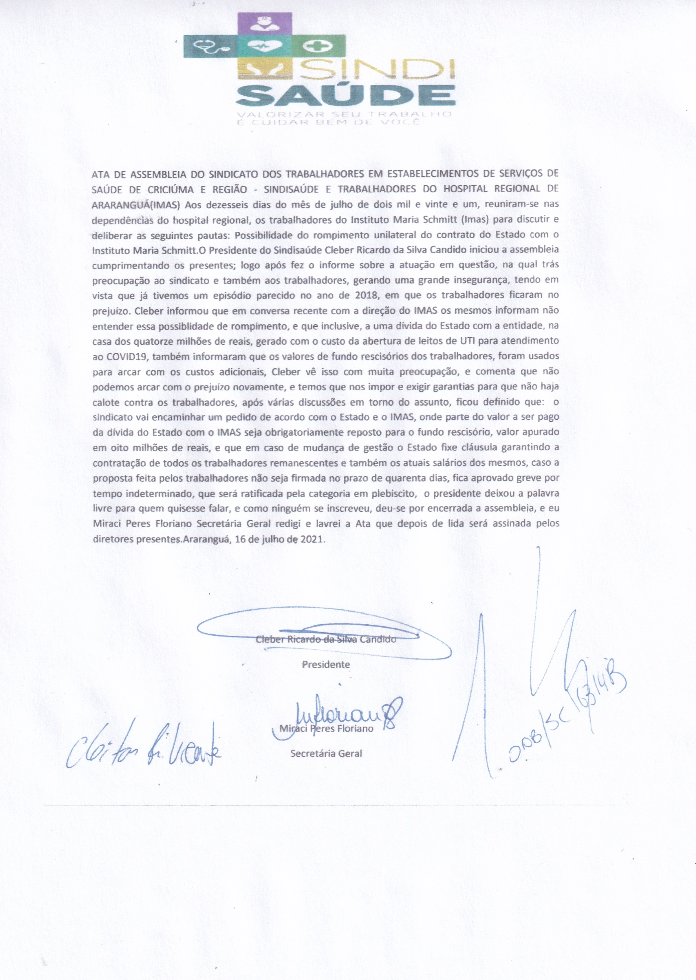 Ata de assembleia dos trabalhadores do IMAS - HRA