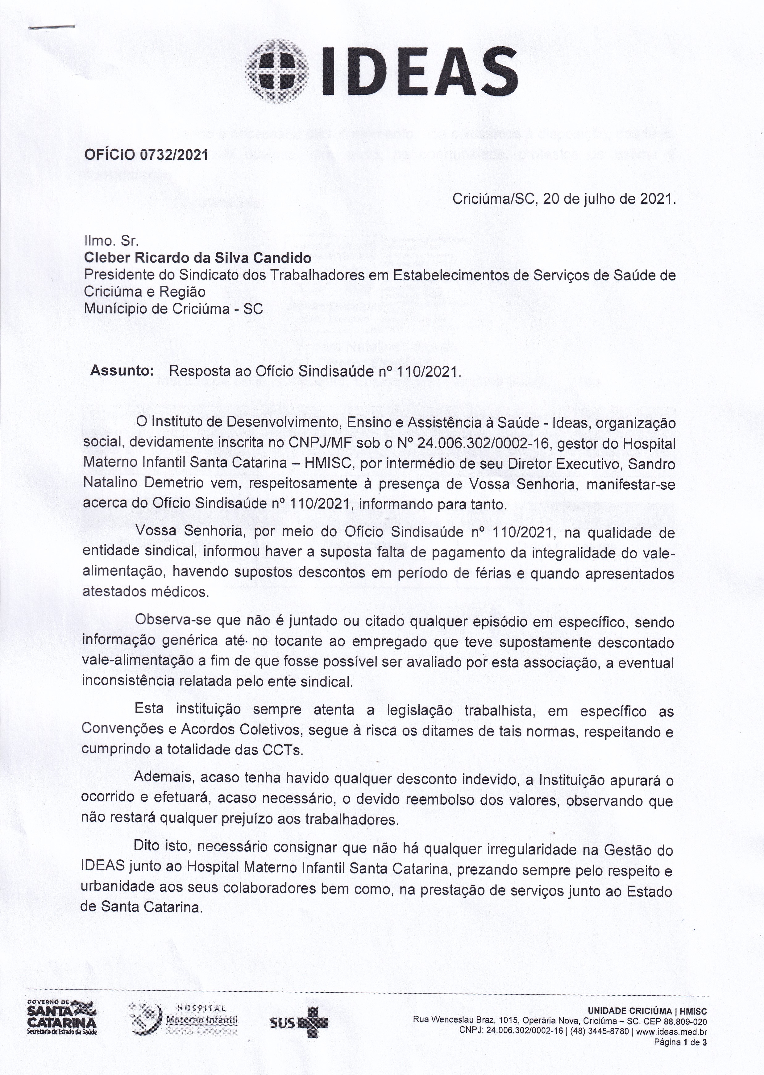 Ofício resposta IDEAS - HMISC