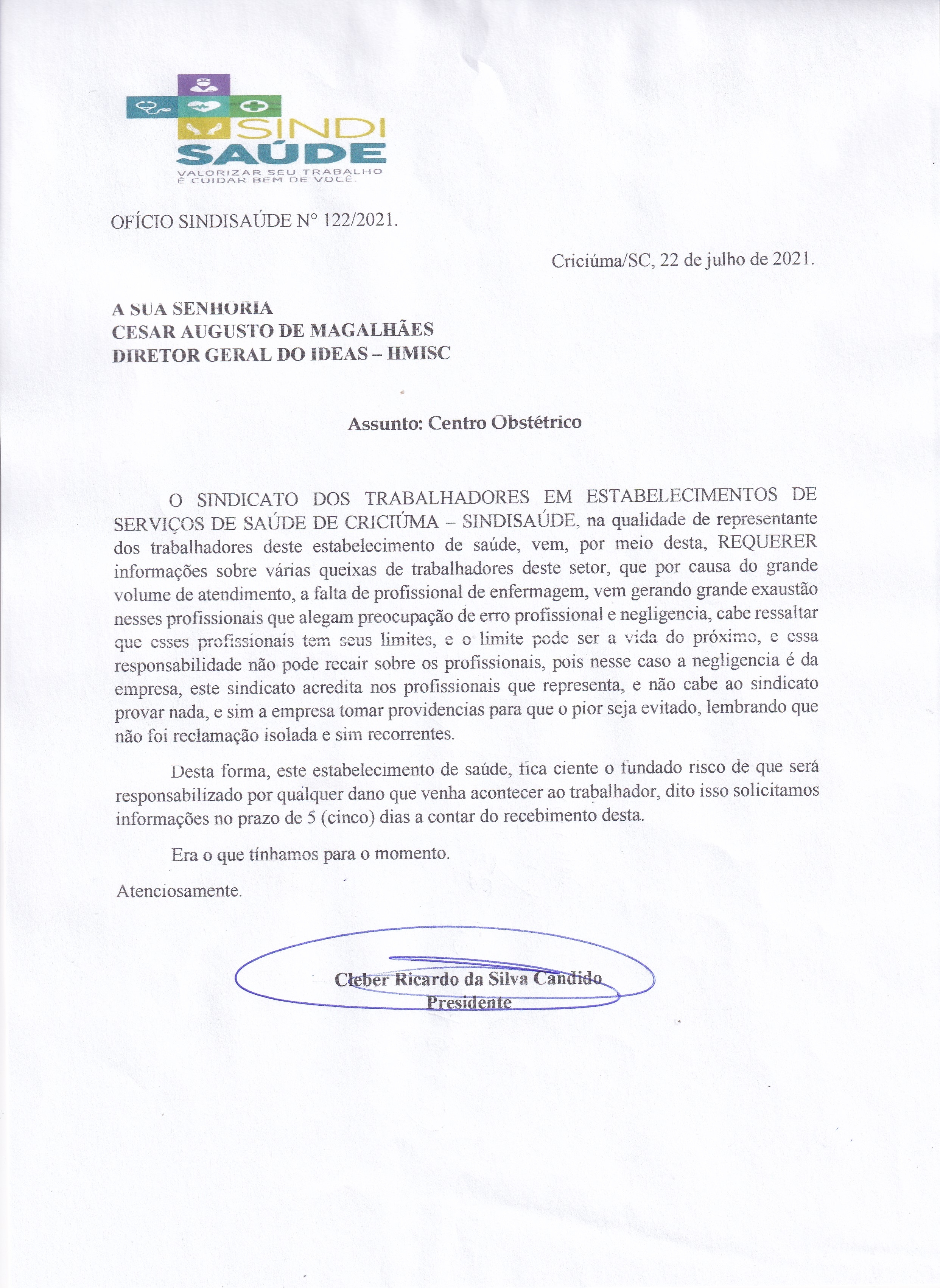 Ofício encaminhado ao IDEAS - HMISC