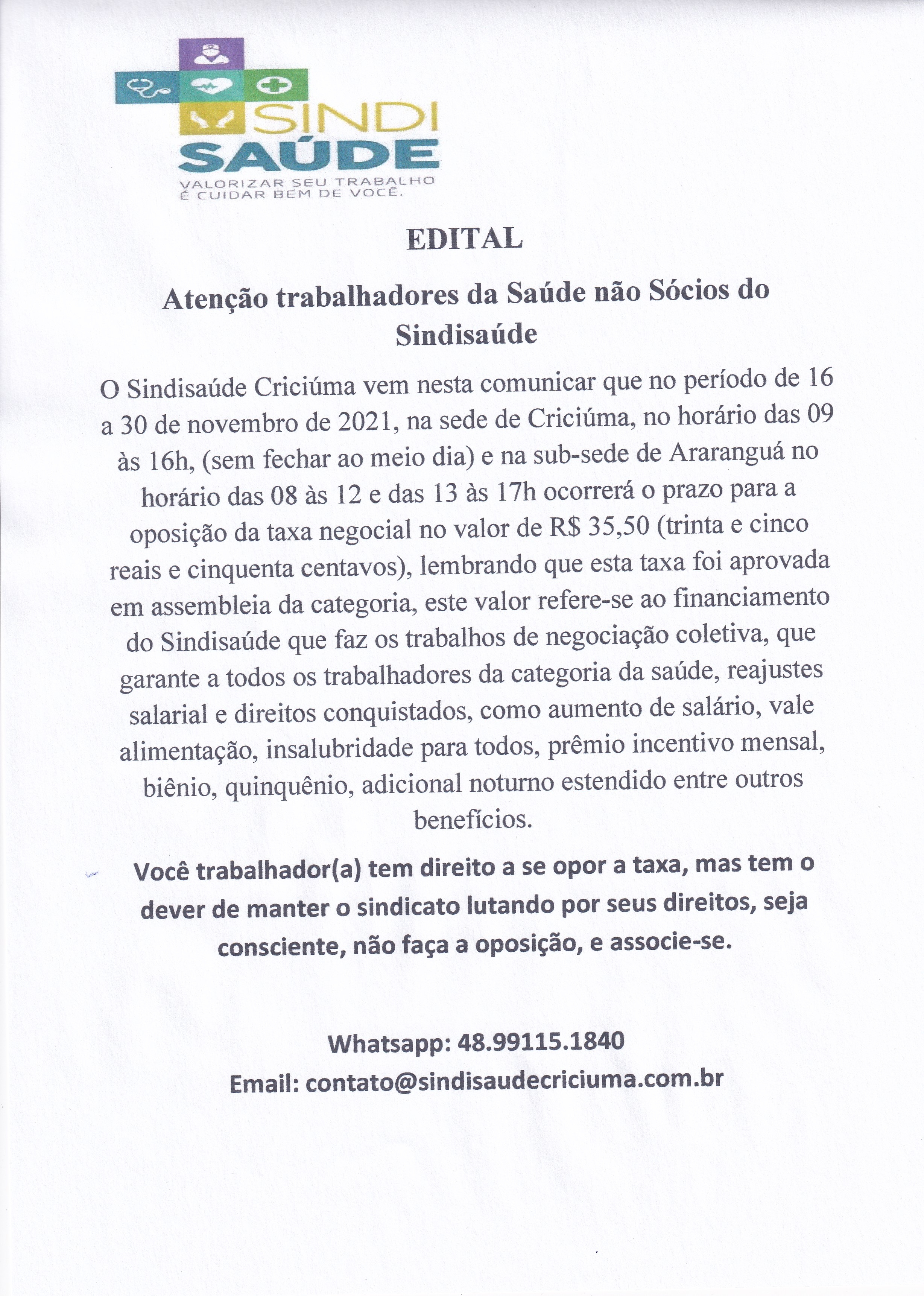 Edital desconto Taxa Negocial novembro de 2021
