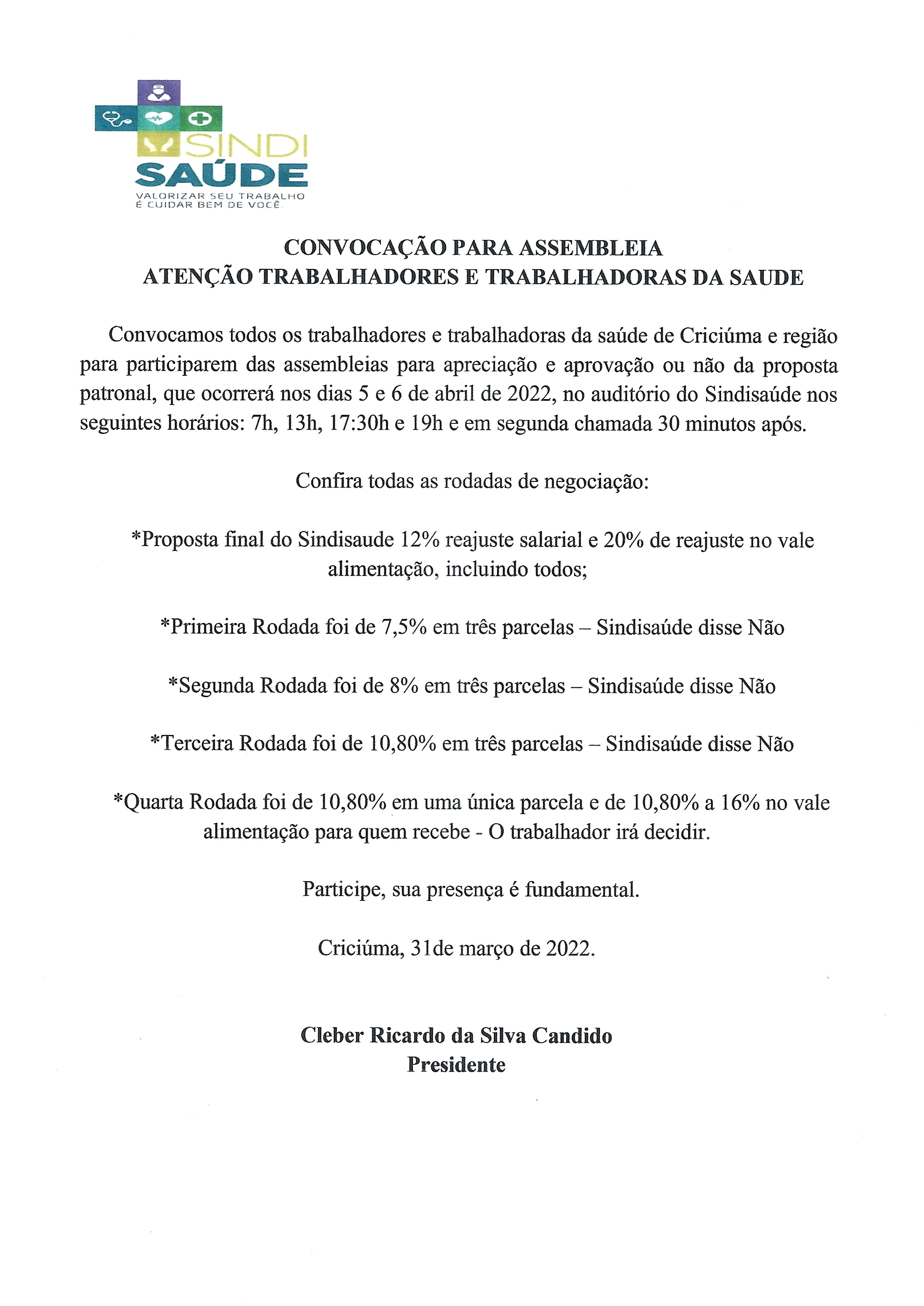 CONVOCAÇÃO PARA ASSEMBLEIA 