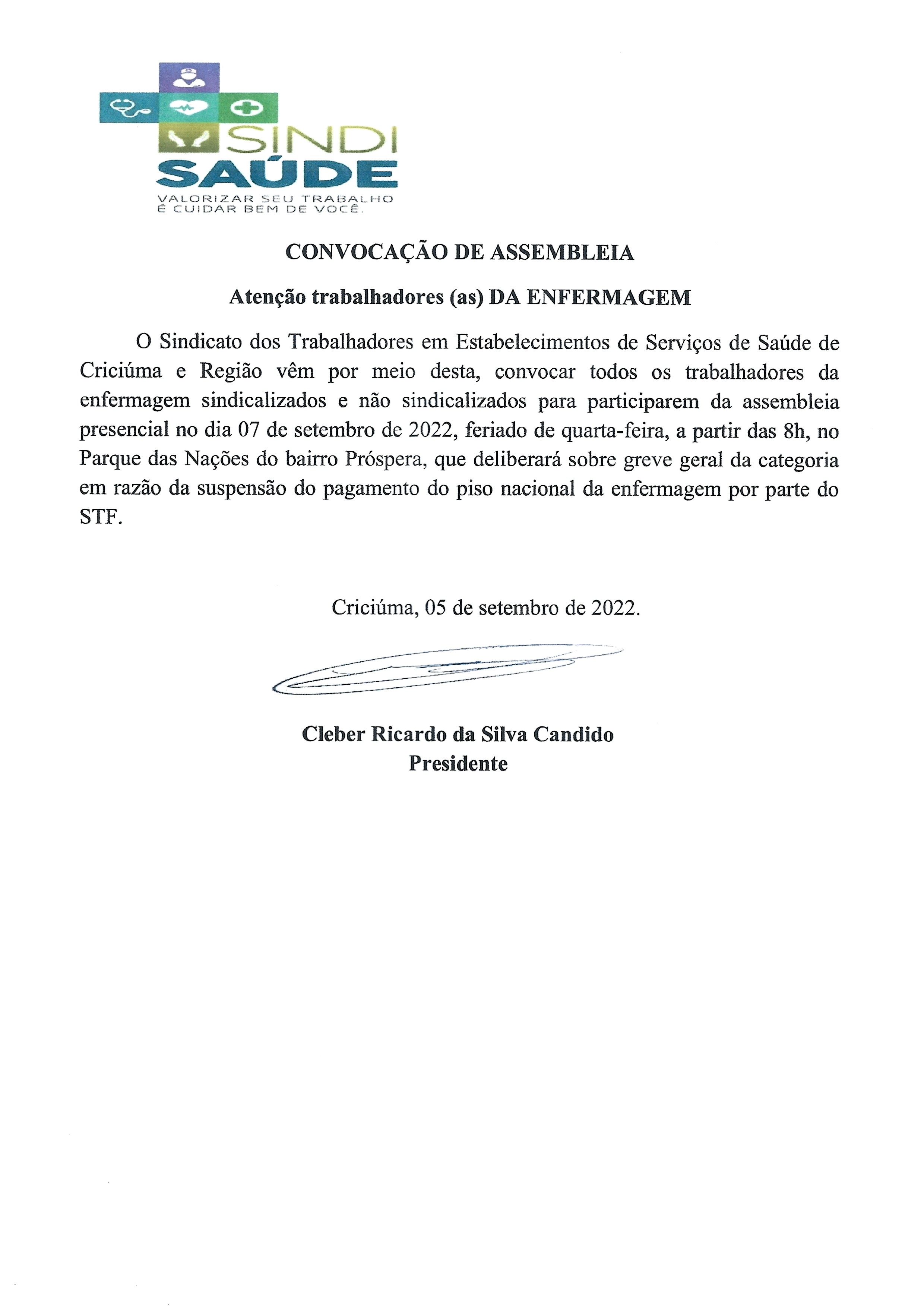 EDITAL DE CONVOCAÇÃO DE ASSEMBLEIA SOBRE A SUSPENSÃO DO PISO NACIONAL DA ENFERMAGEM 