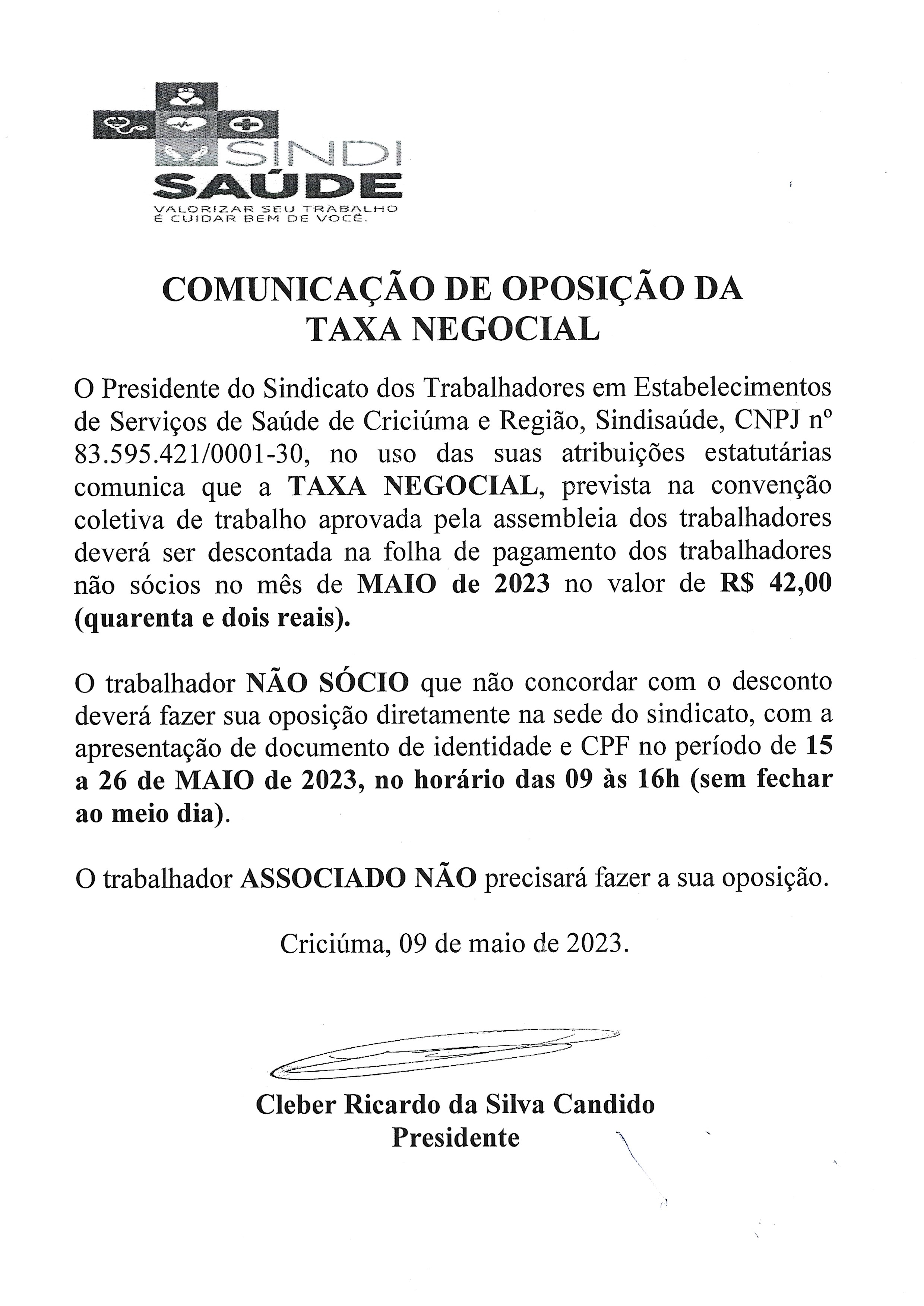 EDITAL OPOSIÇÃO TAXA NEGOCIAL MAIO DE 2023