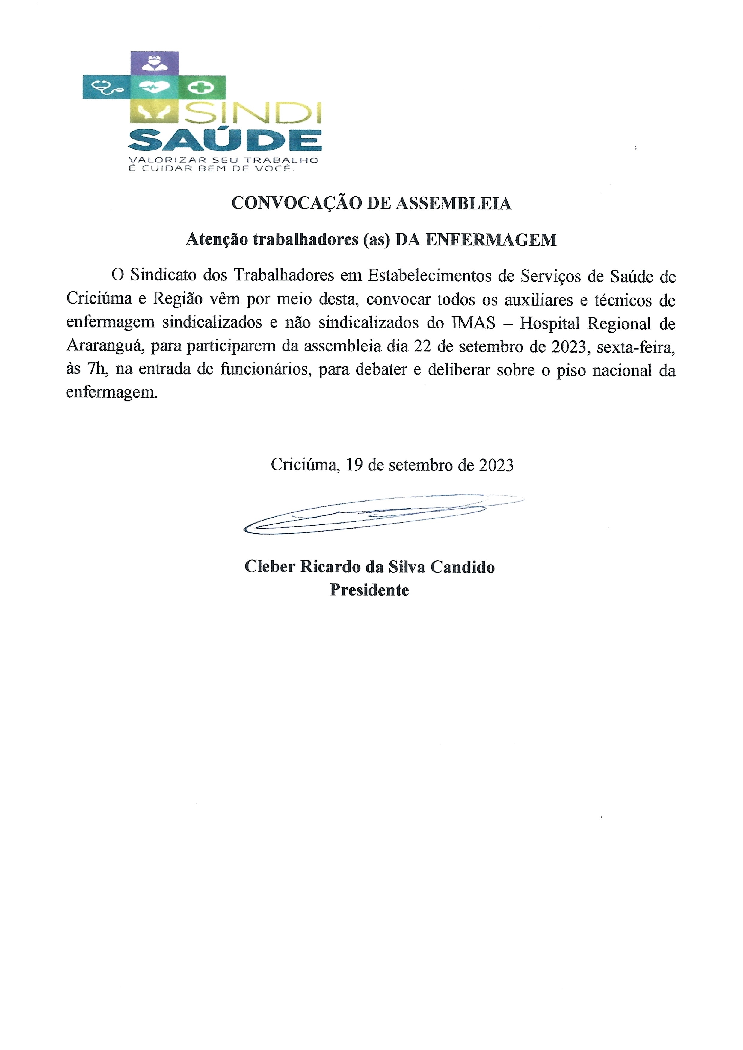 EDITAL ASSEMBLEIA SOBRE O PISO NACIONAL DA ENFERMAGEM IMAS - HRA