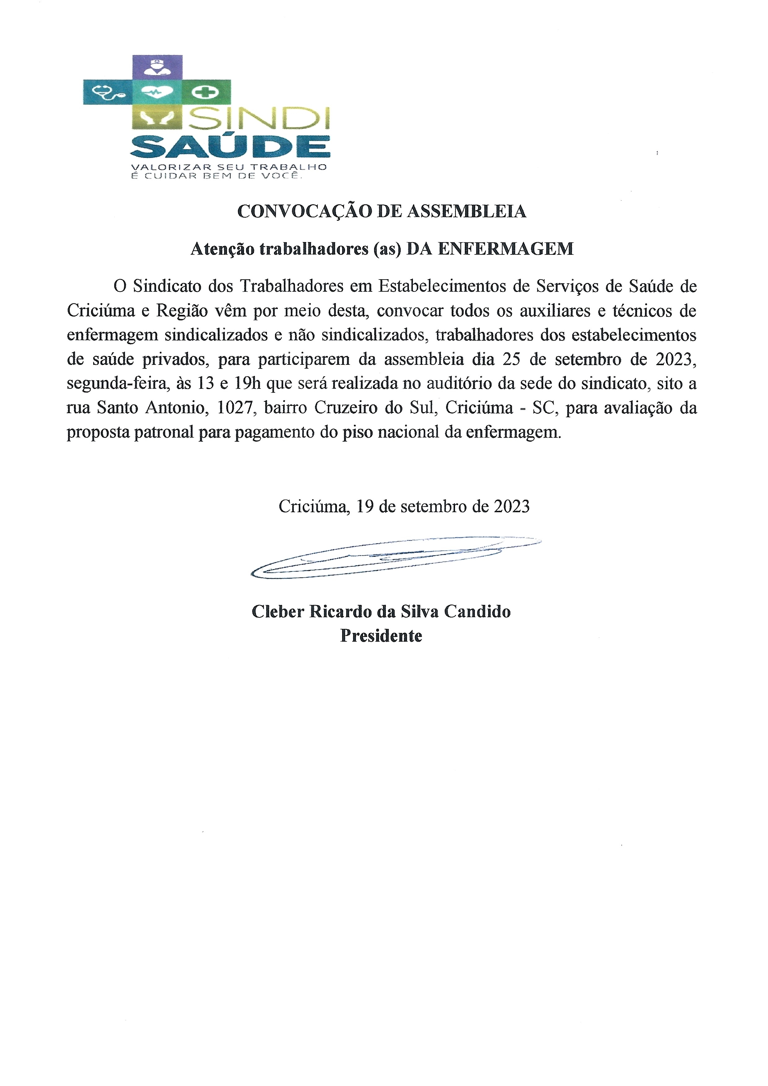 EDITAL ASSEMBLEIA SOBRE O PISO NACIONAL DA ENFERMAGEM ESTABELECIMENTOS PARTICULARES