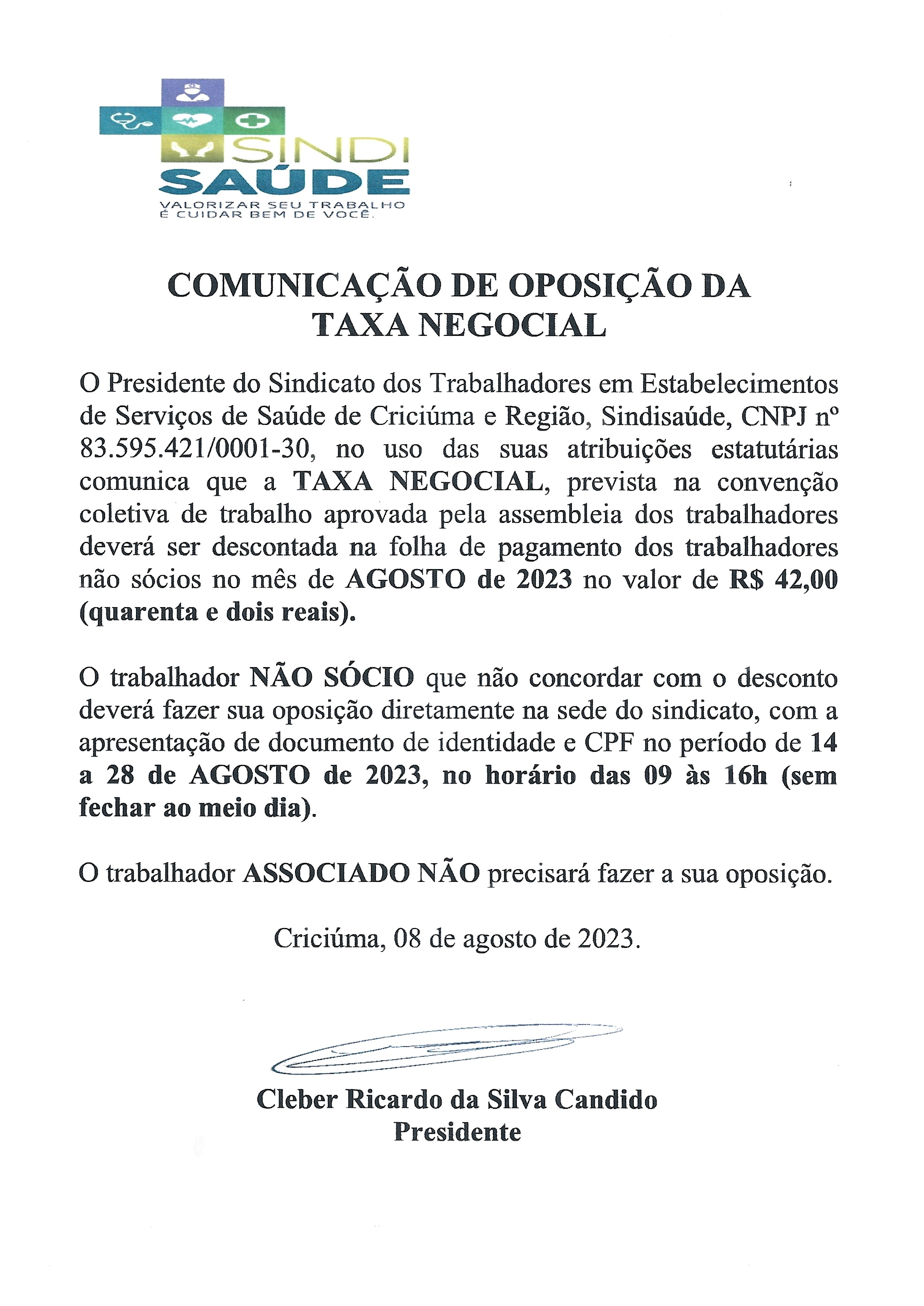 EDITAL OPOSIÇÃO TAXA NEGOCIAL AGOSTO DE 2023