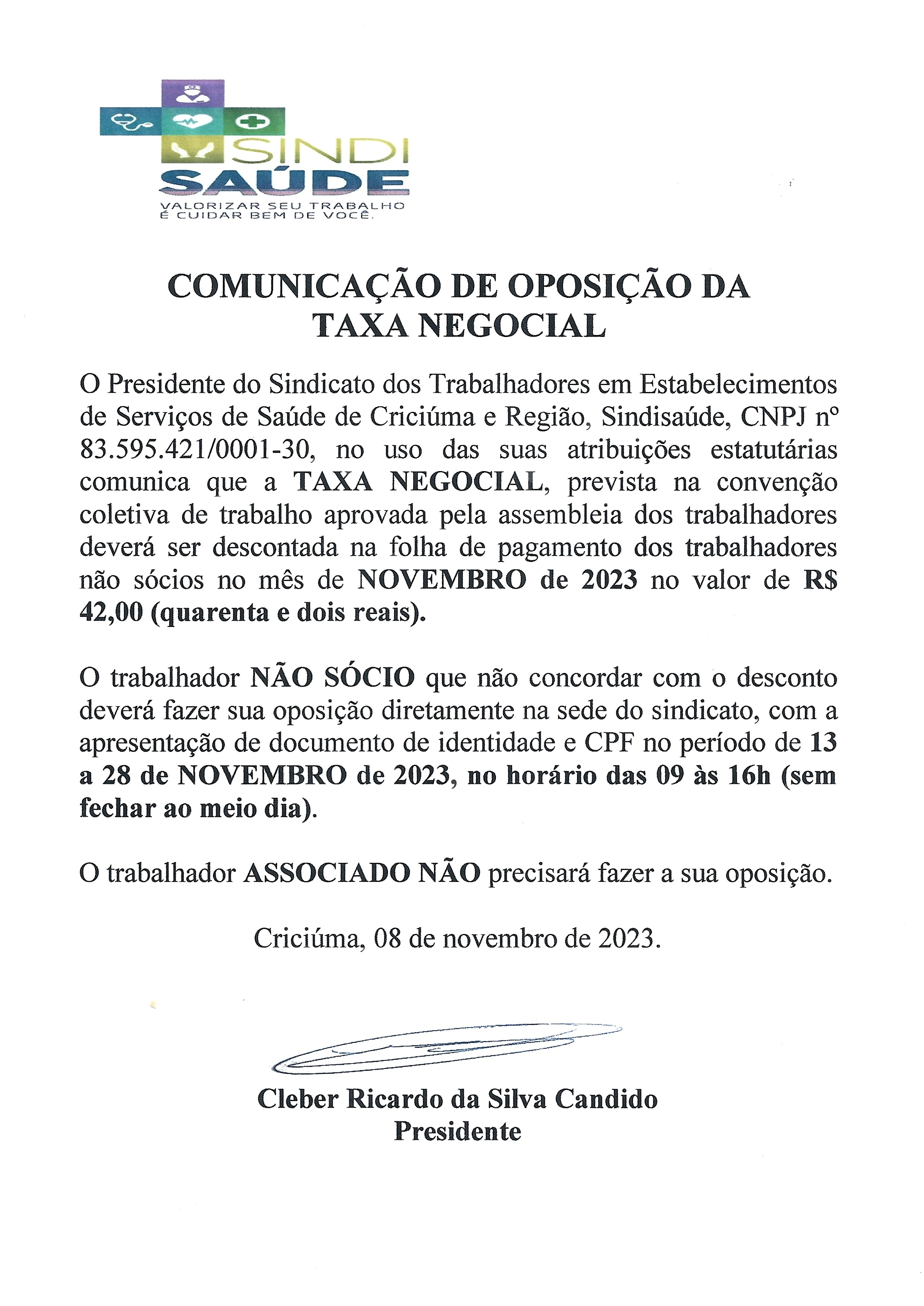 EDITAL OPOSIÇÃO TAXA NEGOCIAL NOVEMBRO DE 2023