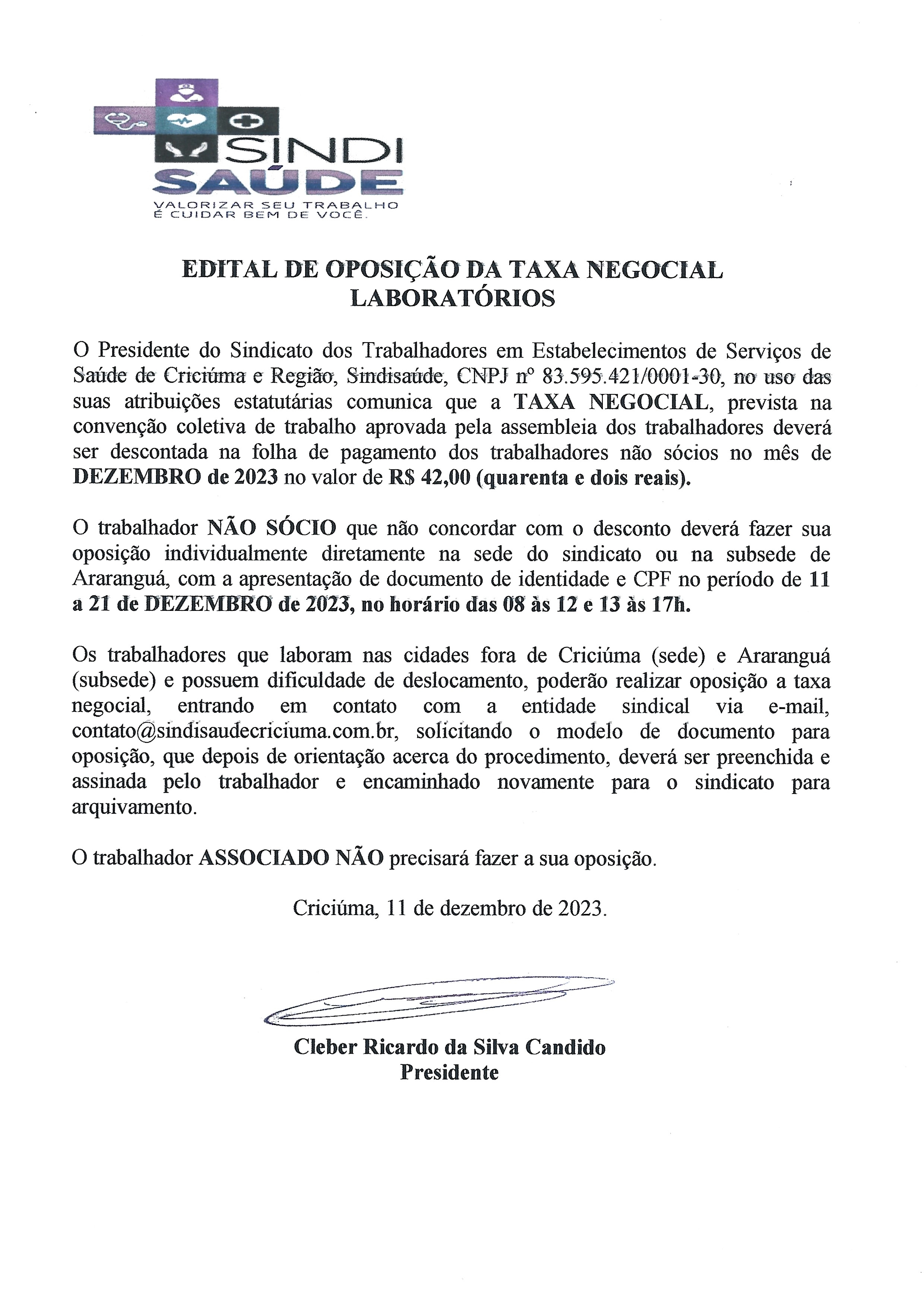 EDITAL OPOSIÇÃO TAXA NEGOCIAL DEZEMBRO DE 2023 - LABORATÓRIOS