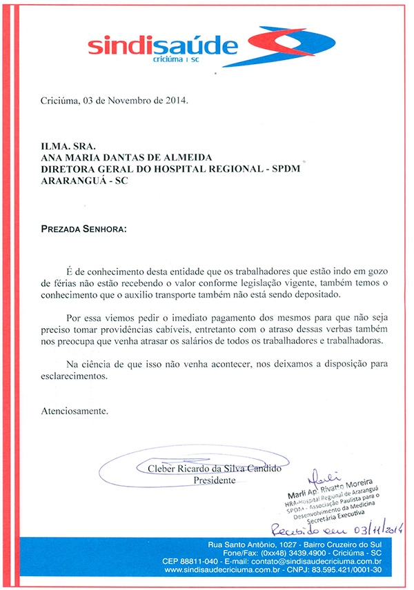 Ofício sobre pagamento de férias SPDM