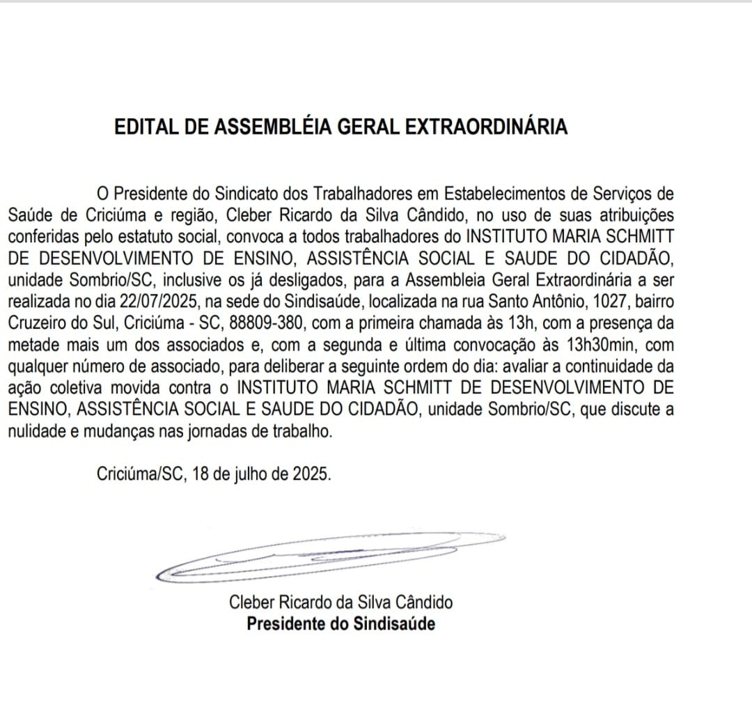 Assembleia geral extraordinária trabalhadores do IMAS Sombrio 
